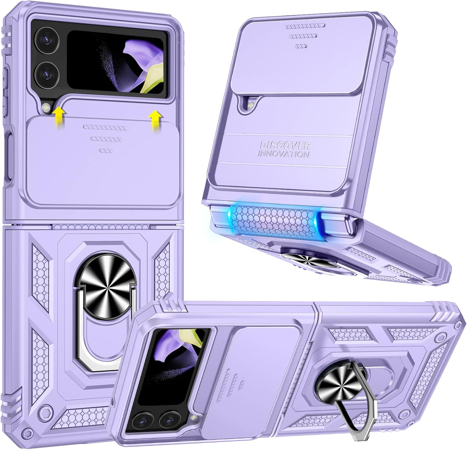 Goton for Samsung Z Flip 4 Case, Galaxy Z Flip 4 Case with Camera Cover, [Hinge Protection] & 360° Kickstand Ring Military Grade Shockproof Cover for Samsung Z Flip 4 case 2022 Purple