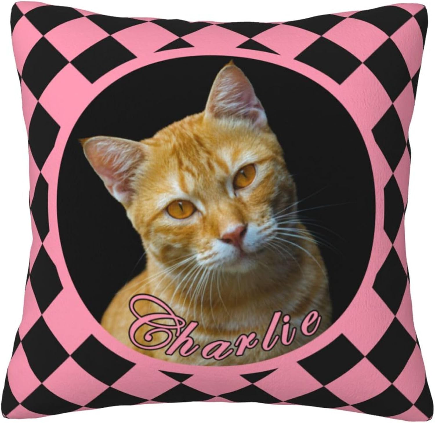 18" Personalized Pet Pillow Cover with Photo Name,Custom Velvet Rhombus Throw Pillowcase for Dog/Cat, Two-Sided Print, Multicolor Home Decor,Custom Tribute for pet lover,Memorial or Celebration Gift
