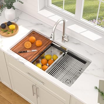 Dcolora 36"x19" Undermount Stainless Steel Kitchen Sink Workstation