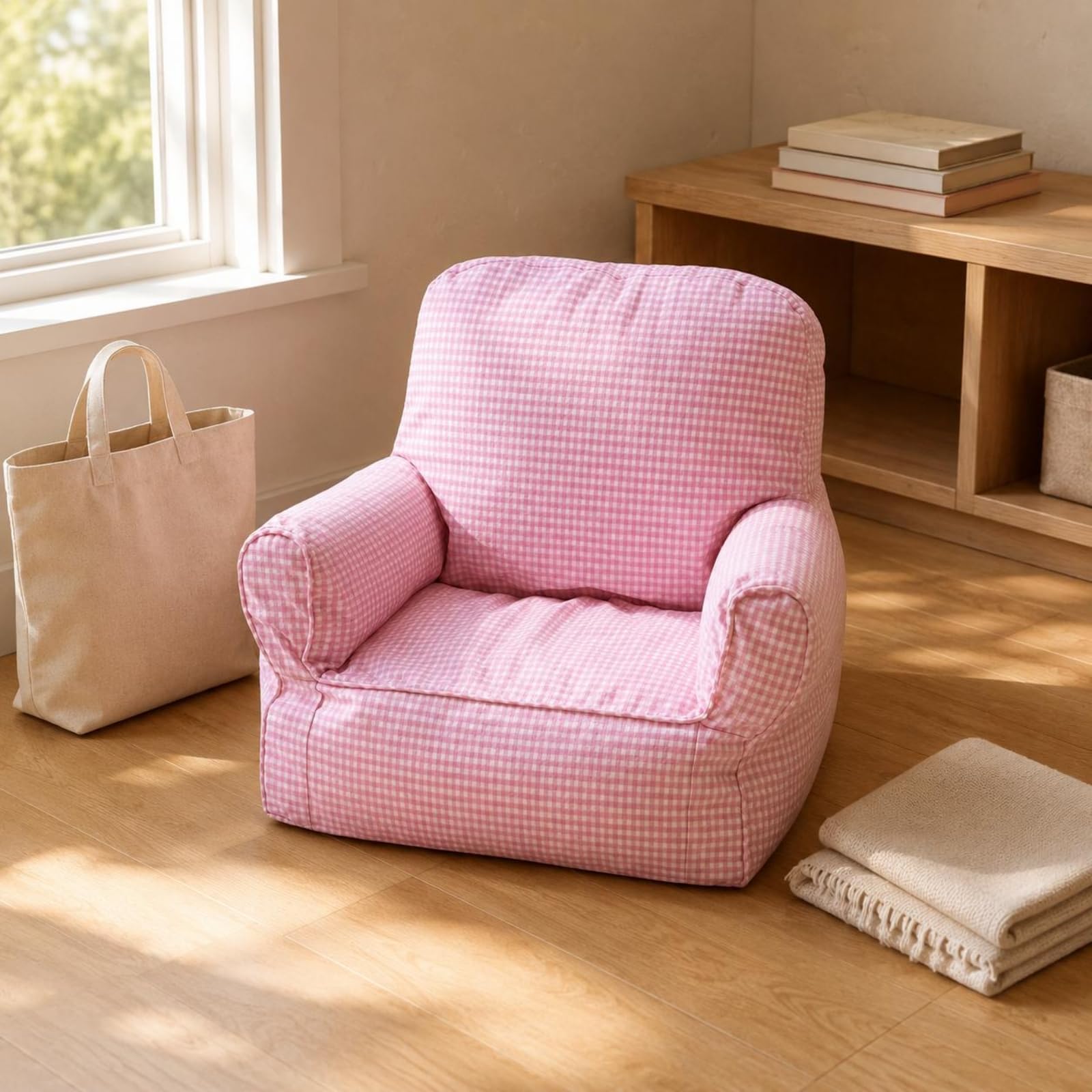 LOVIVER Poltrona per Bambini Sedia Divanetto Poltroncina Seduta con Rivestimento in Tela E Imbottitura in Spugna Rimovibile E Lavabile Adatta per Cameretta Lettura, Rosa, Tinta Unita