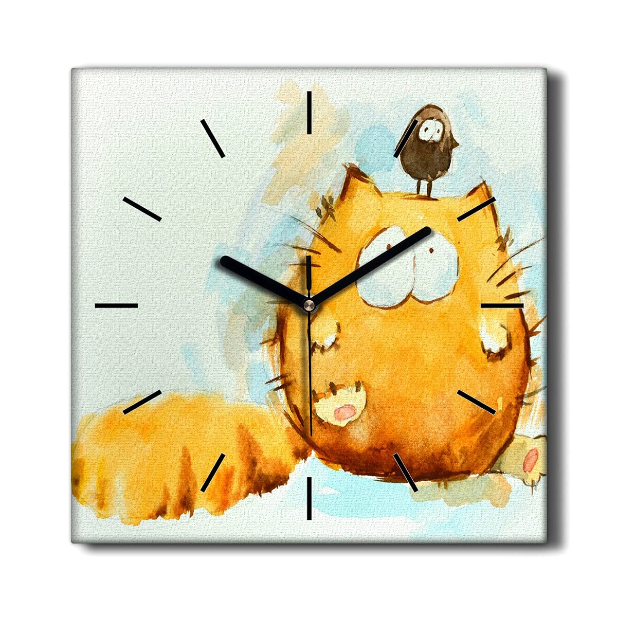 Horloge sur Toile 30x30cm Coloray Oiseau Chat Décoration Salon