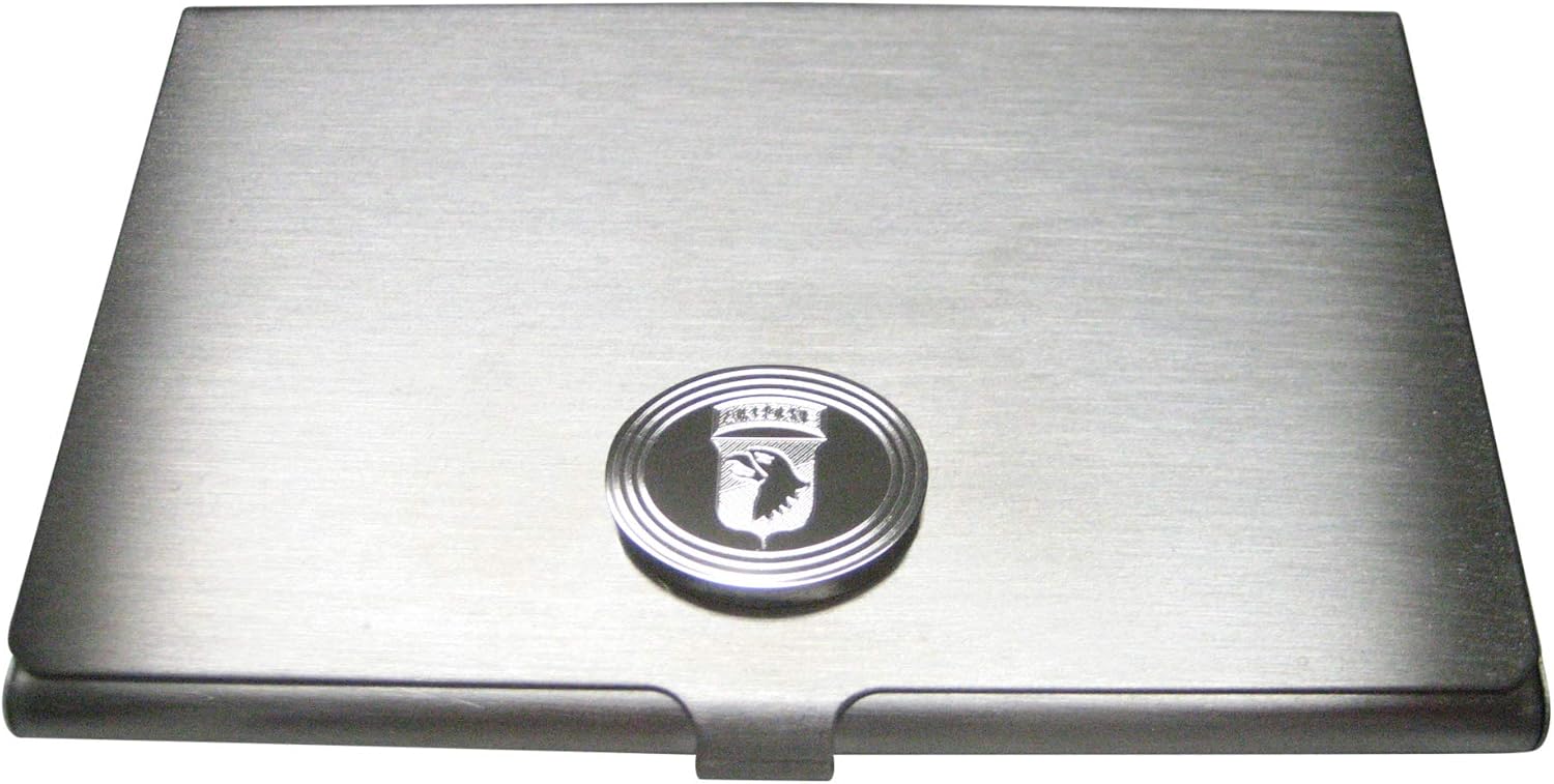 Silver Toned Etched Oval Airborne Design Business Card Holder