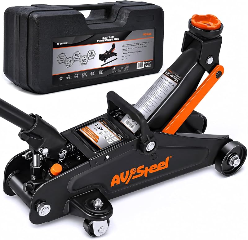 Floor Jack 1.5 Ton (3300 lbs), Hydraulic Trolley Jack with Solid Storage Case, Hydraulic Jack for Car with Single Piston Pump, Portable Car Floor Jack with Lifting Range 5-1/8'' to 12''