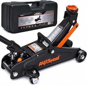 AV Steel Floor Jack 1.5 Ton (3300 lbs), Hydraulic Trolley Jack with Solid Storage Case, Hydraulic Jack for Car with Single Piston Pump, Portable Car Floor Jack with Lifting Range 5-1/8'' to 12''