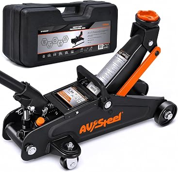 AV Steel Floor Jack 1.5 Ton 3300 lbs, Hydraulic Trolley Jack with Solid Storage Case, Hydraulic Jack for Car with Single Piston Pump, Portable Car Floor Jack with Lifting Range 5-1/8 to 12