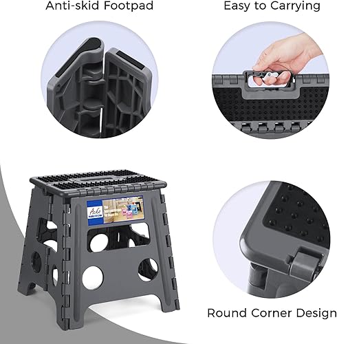 Miniatura 170 de Acko. Taburete plegable de 13 pulgadas de alto, resistente, para niños y adultos, cocina, jardín, baño, taburete con escalón. Blanco,Negro