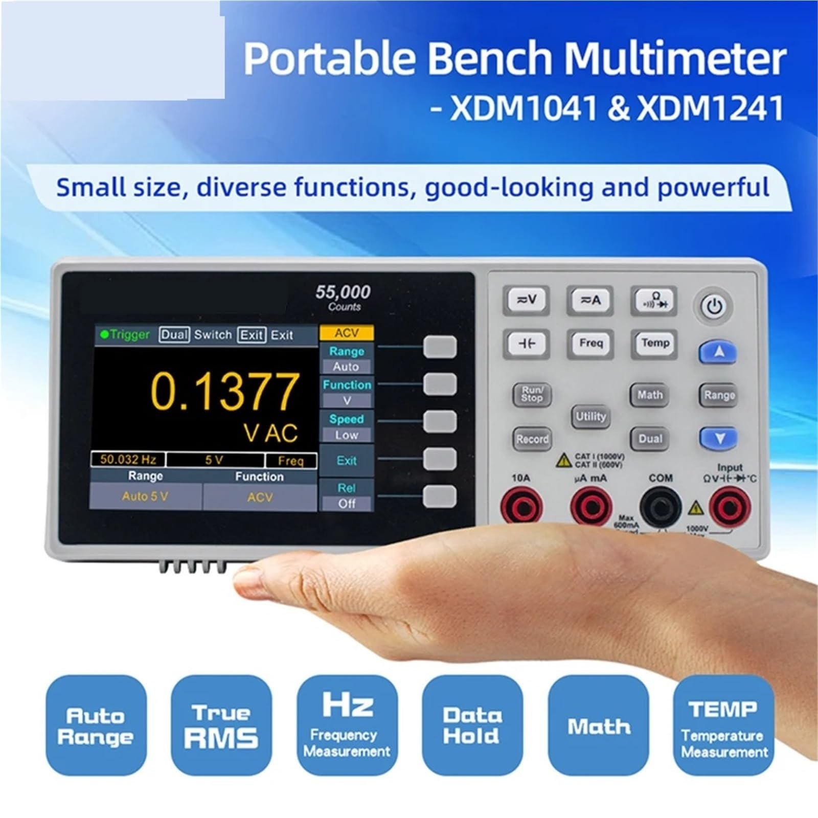 Multimetro Digitale, Multimetro digitale da banco 55000 conteggi Vero RMS LCD da 3,5 pollici USB DC/AC Corrente Voltmetro Temperatura Strumenti