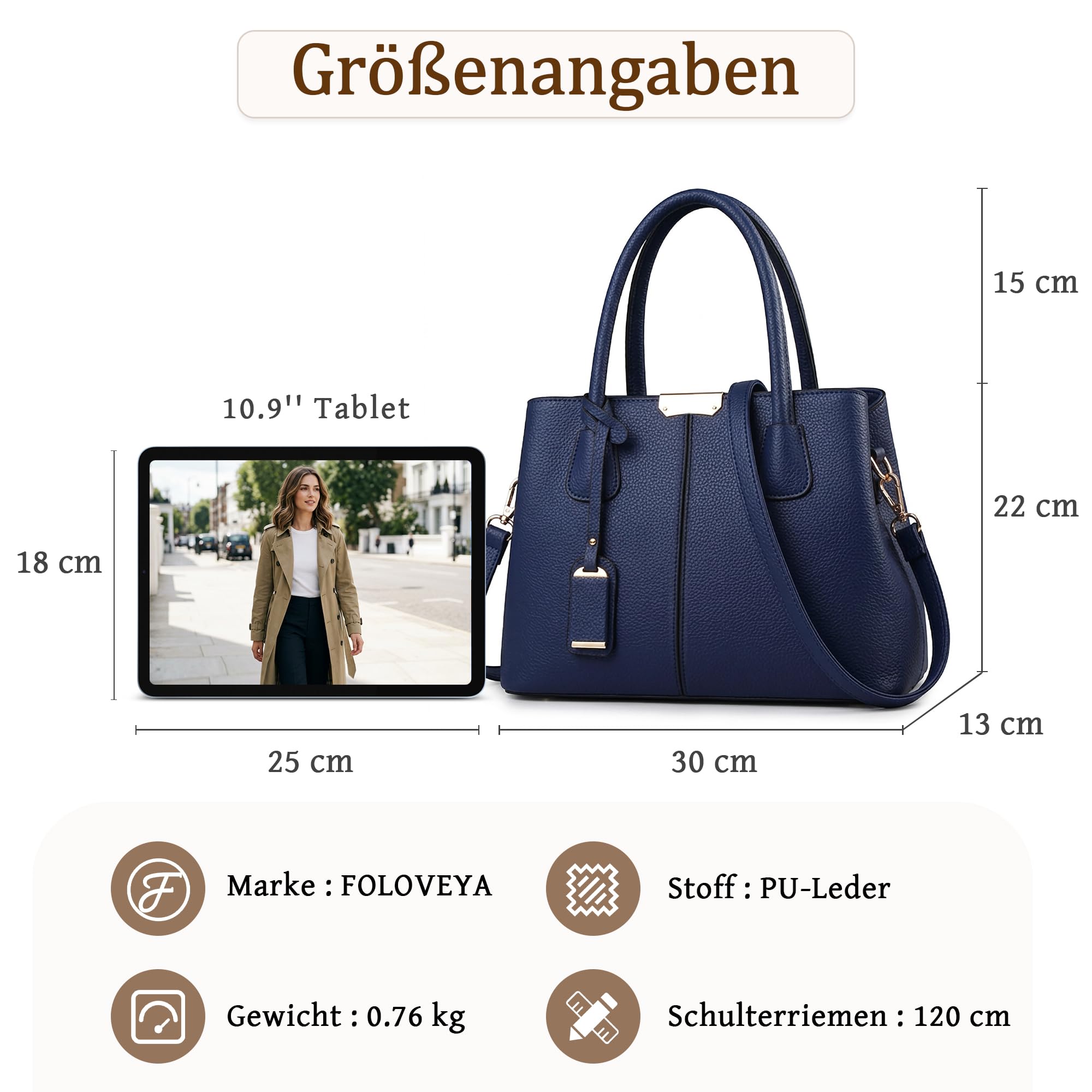 Marineblau Handtasche Damen Mode PU-Leder Tasche mit Anhänger
