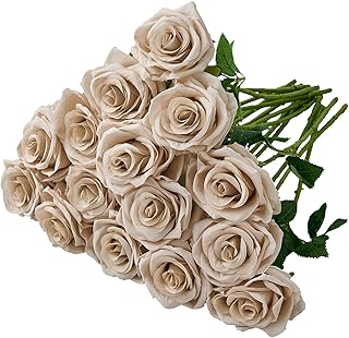 15pcs Fake Roses Artificial Silk Flowers Nude Faux Rose Flower Long Stems Bouquet for Arrangement Wedding Centerpiece Party Home Kitchen Decor (VASE is NOT INVLUDED)