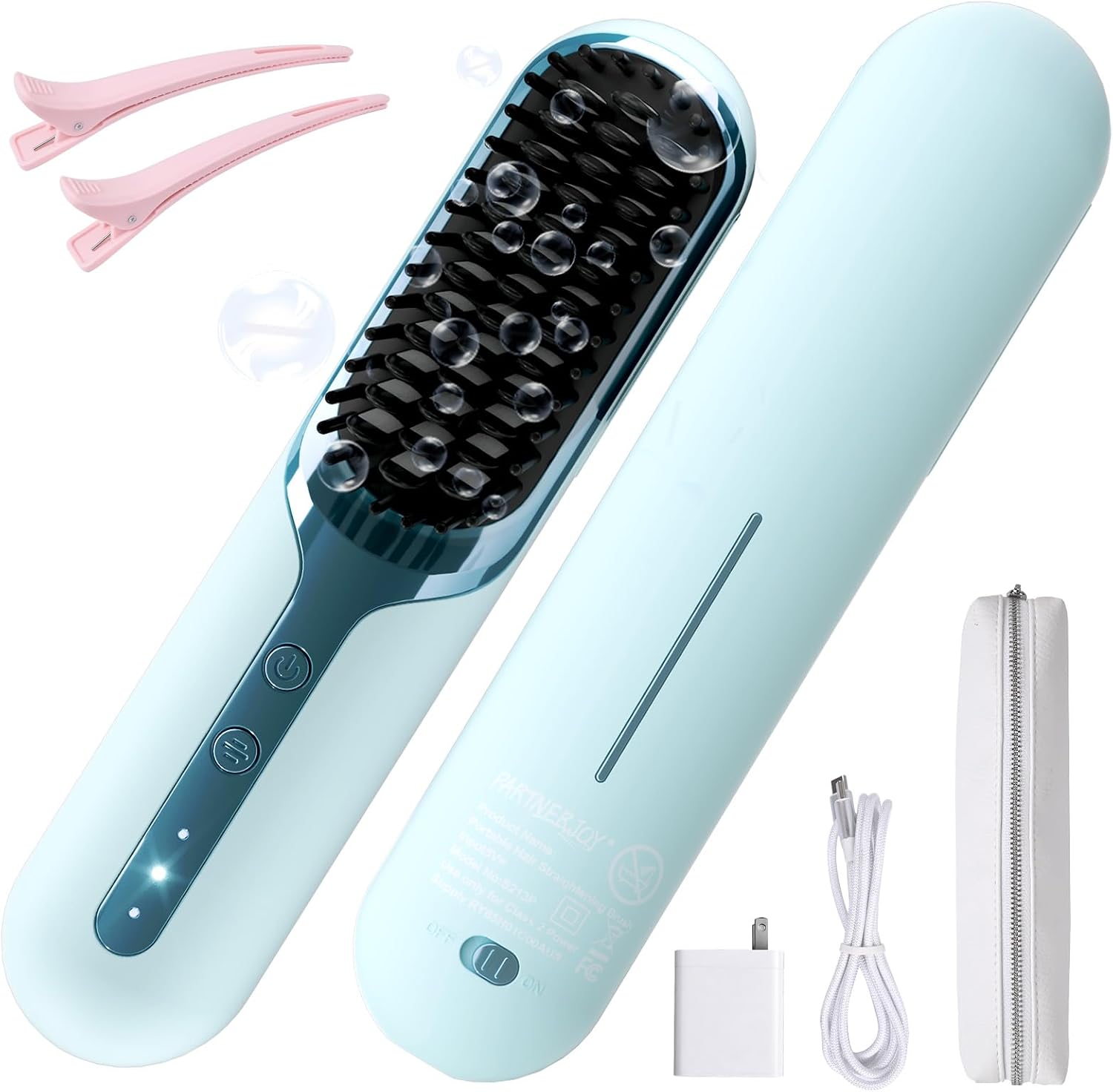 Hair Straightener Brush- Cordless Hair Straightener Brush for Short Hair,3 Heat Settings for All Hair Types, on-the-go Straightening Brush-Mini Portable Travel Straightening Hair Comb Brush
