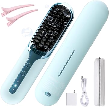 Hair Straightener Brush- Cordless Hair Straightener Brush for Short Hair,3 Heat Settings for All Hair Types, on-the-go Straightening Brush-Mini Portable Travel Straightening Hair Comb Brush
