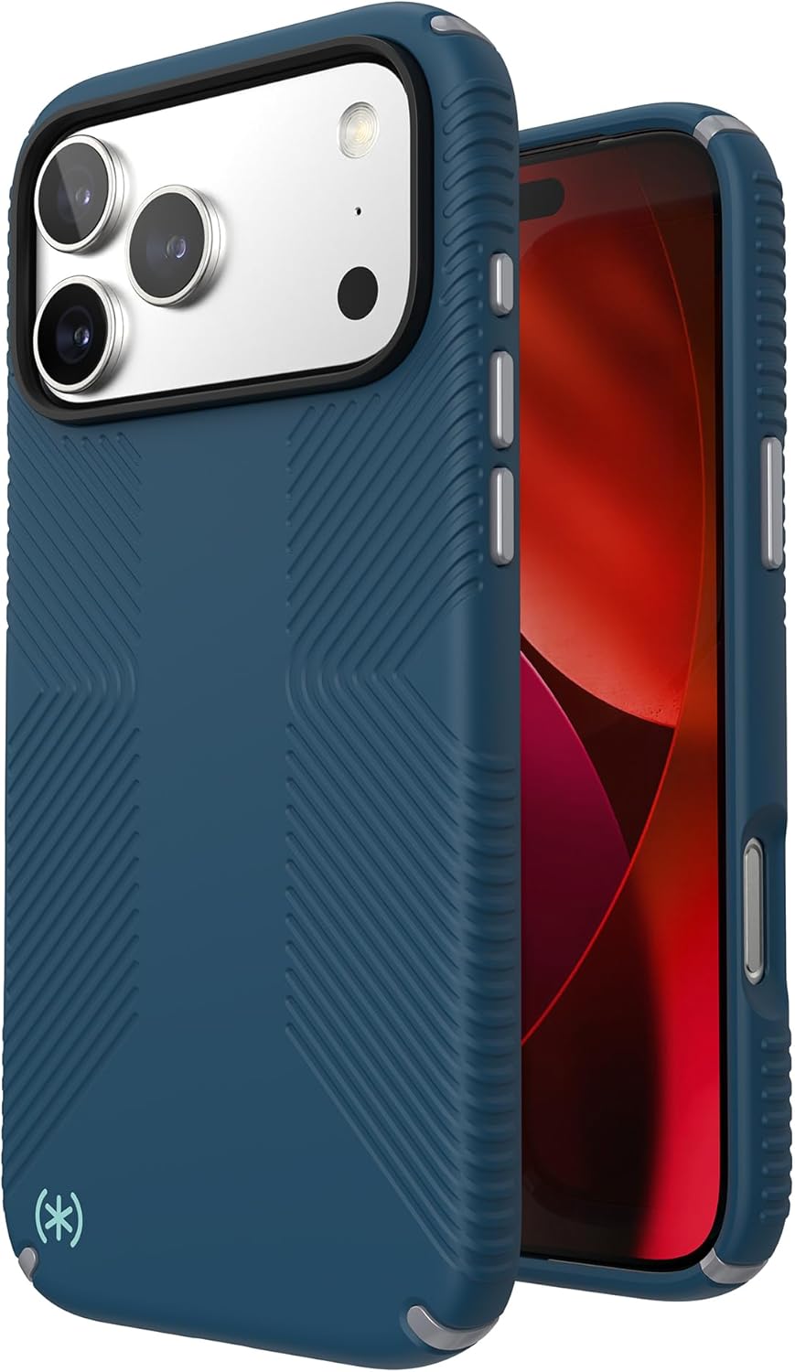 Speck PRESIDIO2 Grip for iPhone 17 Pro Max Case, Slim Protective Case, DEEP SEA/Silver Metallic/Spell Blue
