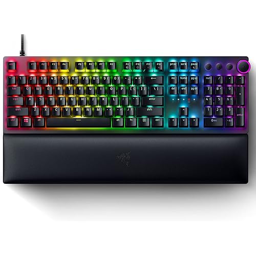 Razer Huntsman V2 Optical Gaming Keyboard: Fastest Clicky Optical Switches w/Quick Keystrokes & 8000Hz Polling Rate - Doubleshot PBT Keycaps - Dedicated Media Keys & Dial - Ergonomic Wrist Rest