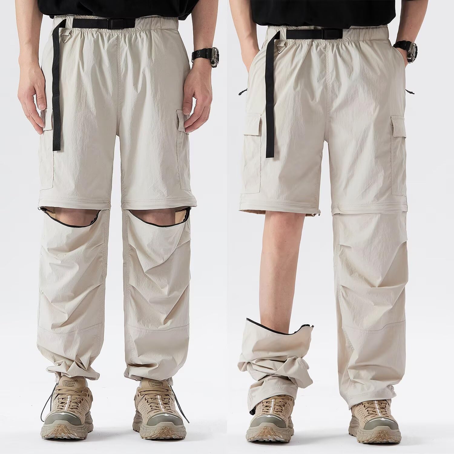 FLYGAGA Damen Wanderhose Zip Off Hose Abnehmbare Hosebeine Shorts Sommer mit Gürtel Leichte Schnelltrocknend Atmungsaktiv Funktionshose Trekkinghose Klassischer Outdoorhose Cargohose Stil