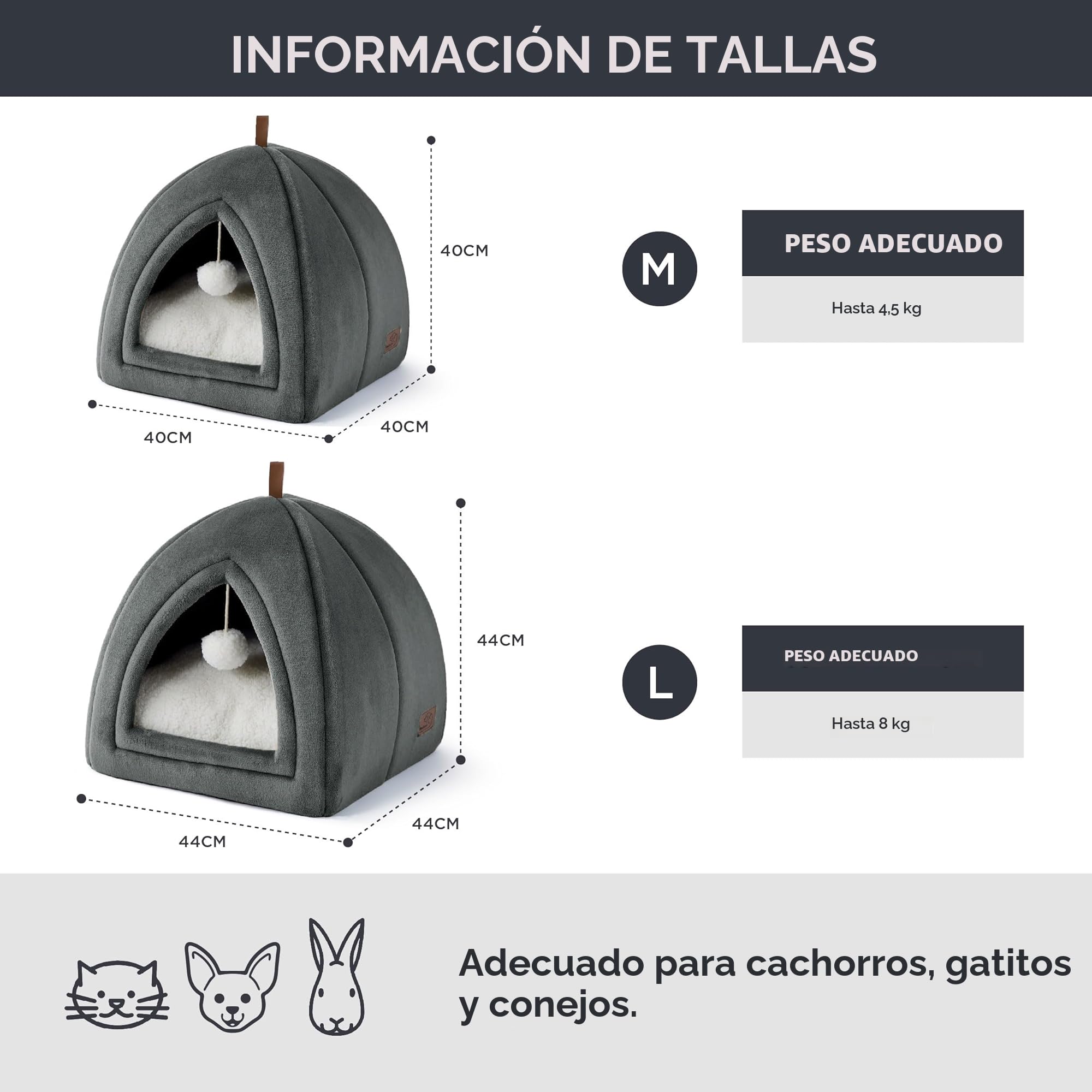 Bedsure Cama Cueva Gato Interior Casa Iglú Franela, 40x40cm | Cama Mascota Cerrada Plegable con Cojín Extraíble Lavable, Gris Oscuro