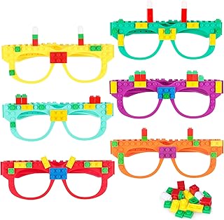 Fowecelt 12 Pcs DIY Building Bricks Glasses Building Blocks Games for Kids Birthday Party Favors Supplies, Boys Girls Carnival Party Games Decor