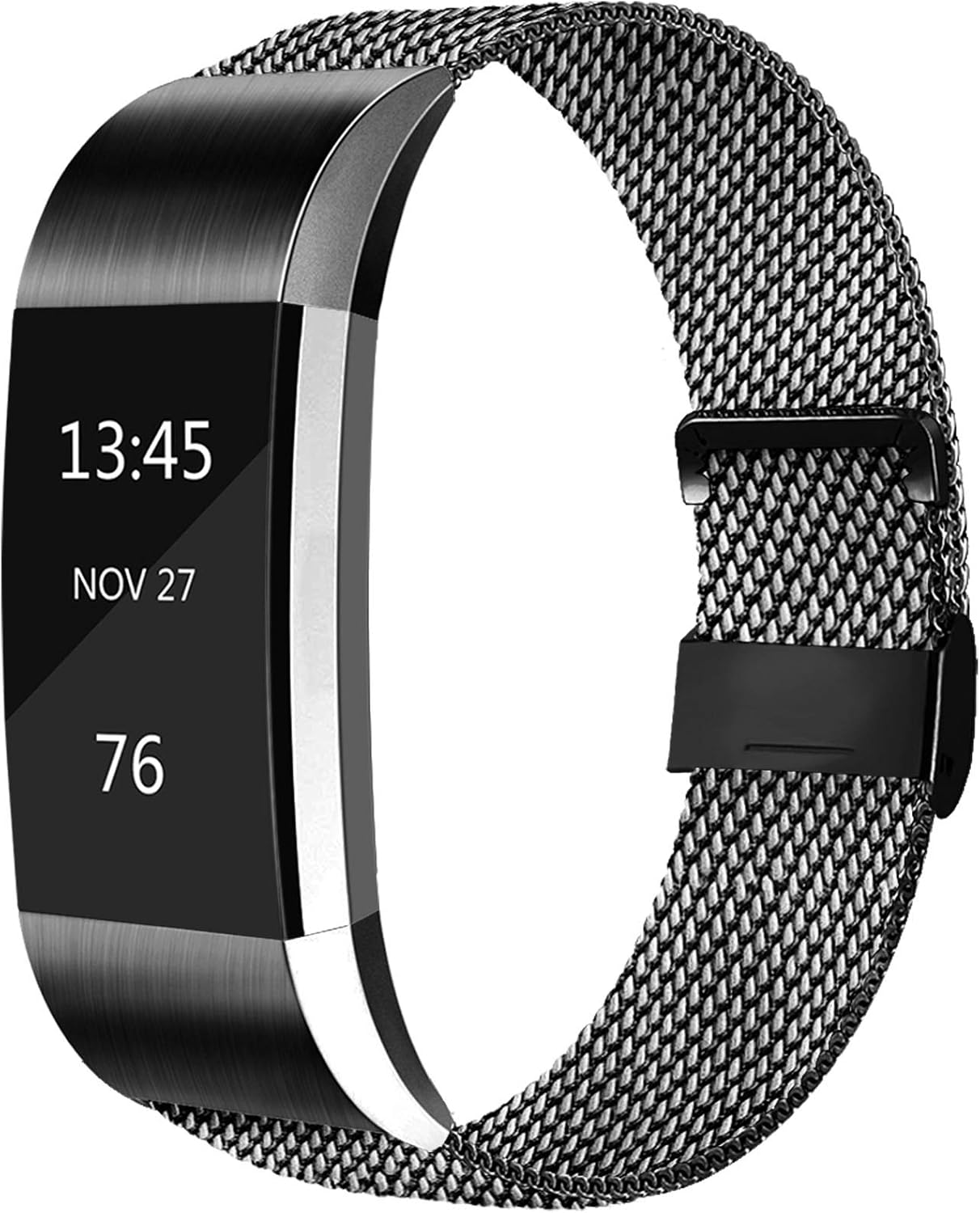AK Metal Replacement Bands Compatible for Fitbit Charge 2 Bands, Stainless Steel Adjustable Wristband for Fitbit Charge 2 with Unique Magnet Clasp (Large, 03 Black)
