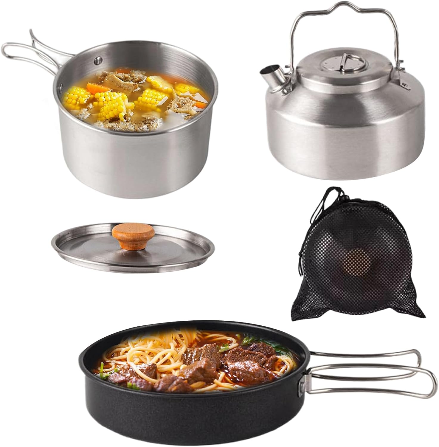 Camping Pot 3 Pieces Stainless Steel Portable Non-Stick Pans | Camping Kitchen Set for Kitchen Home Outdoor Picnic Travel Adventure Scout Beginner Fish Eggs Steaks