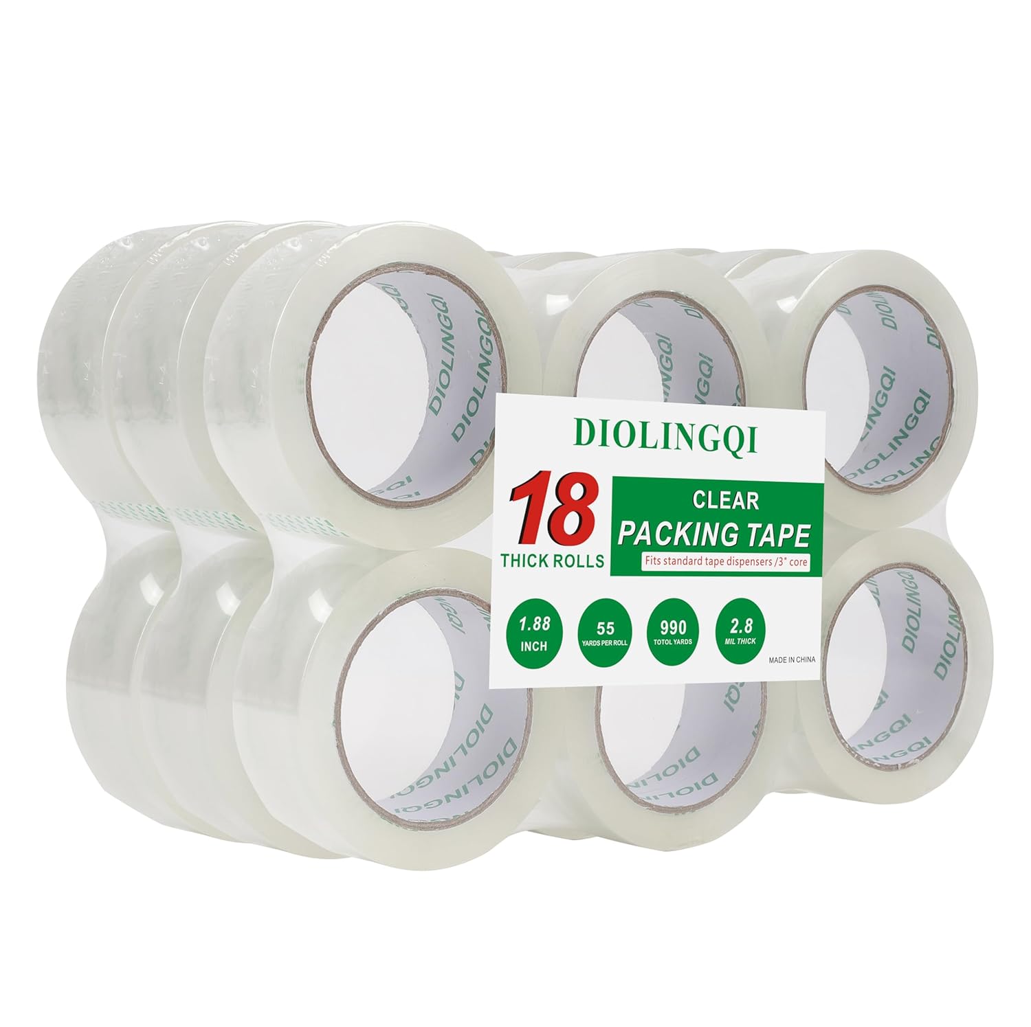 Clear Packing Tape, 18 Rolls 55 Yards per Roll, Total 990 Yards Heavy Duty Shipping Tape for Packaging Moving Sealing, 2.8 mil Thick, 1.88 Inches Wide