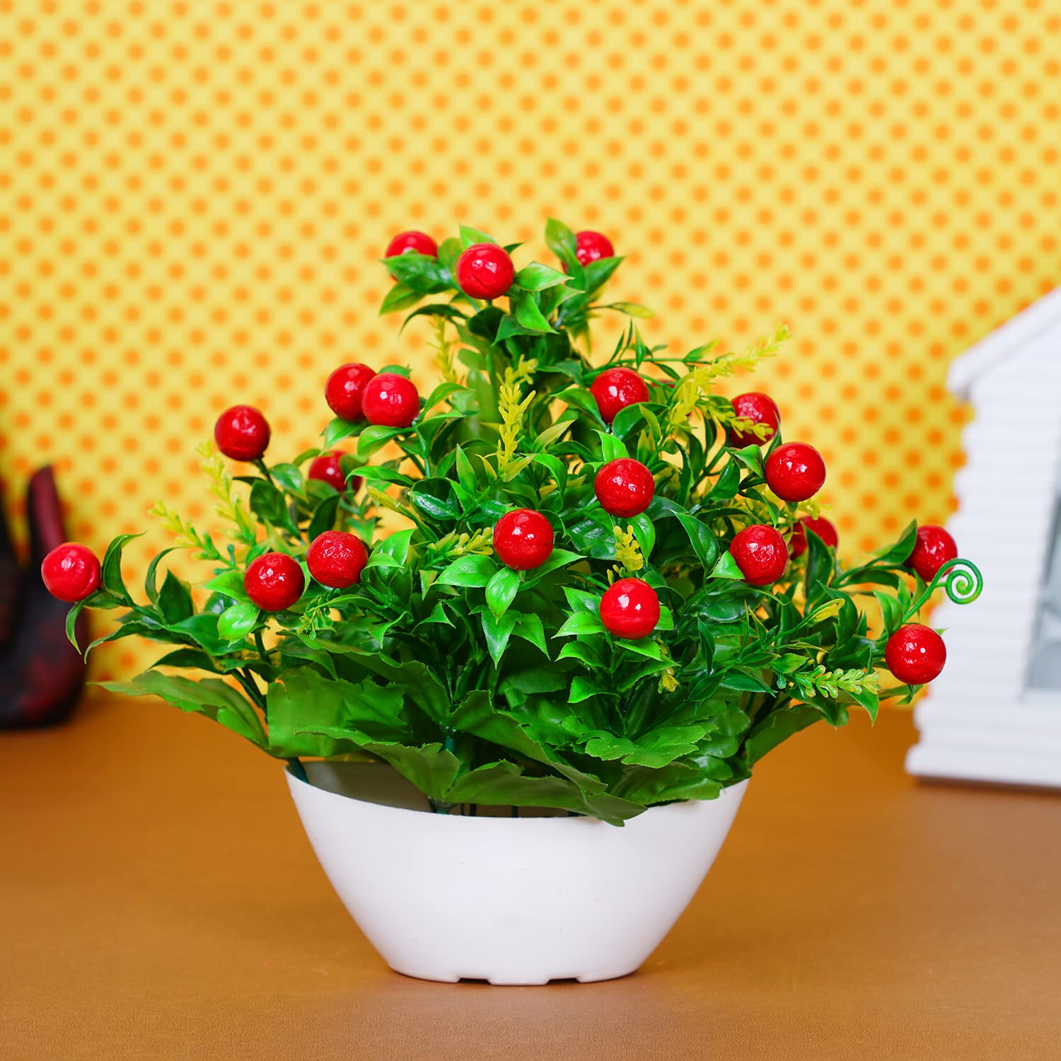 Artificial Flower for Outdoor Decor, Artificial Flower for Home Decor Indoor, Artificial Flower Outdoor, Plastic Flower for Home Office Desk Bathroom Decoration Cherry (Green)