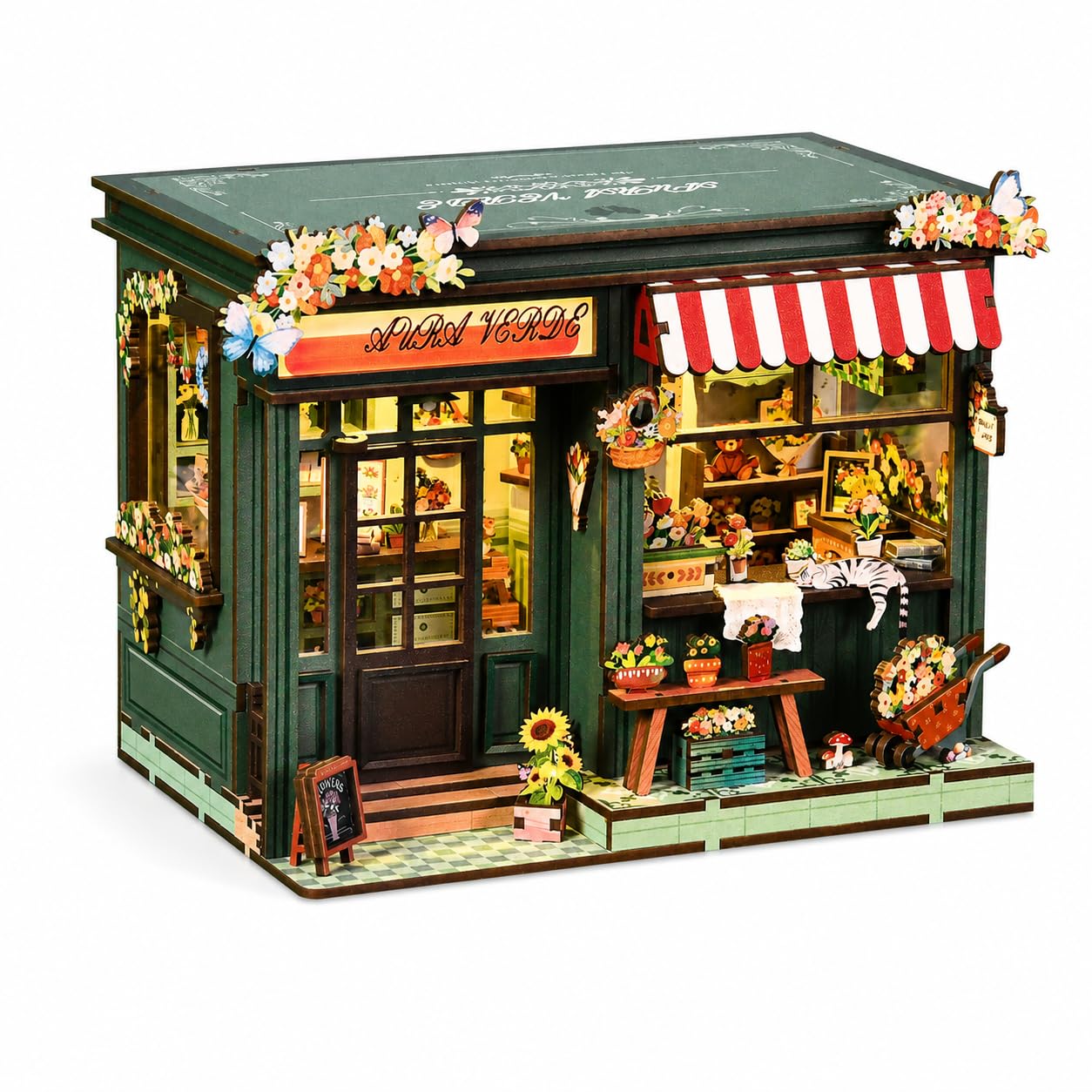 Book Nook – DIY Leseecke Miniatur Blumenladen Modellbausatz (LED-Leuchten), ein 3D Holzpuzzle zum Erstellen einer Miniatur Bücherregalszene, ist für Frauen, die Blumenläden lieben