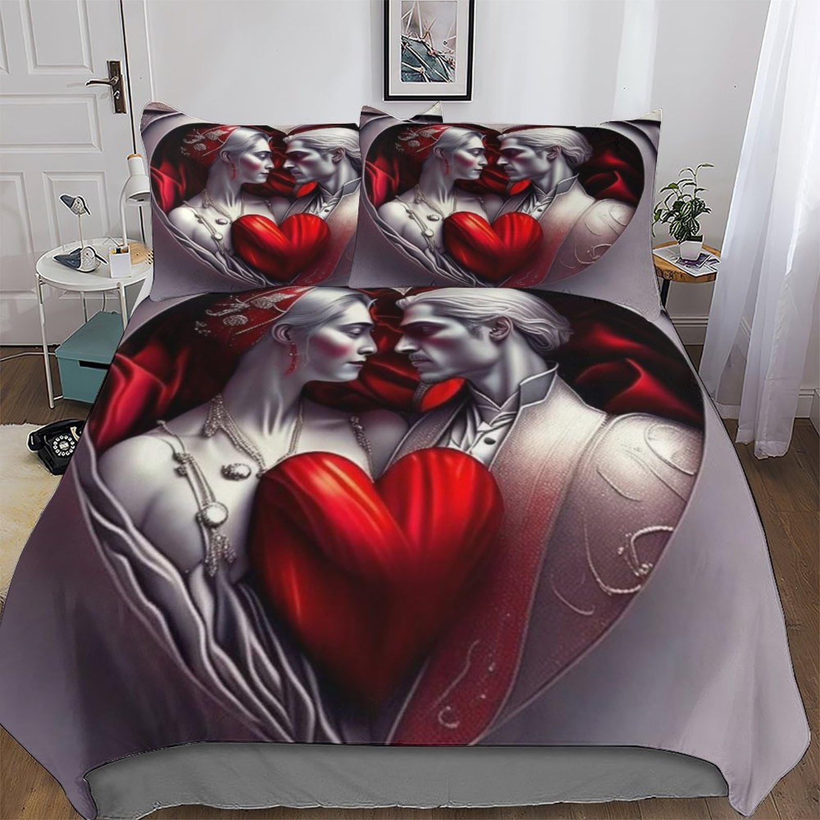 Ensemble housse couette double motif cœurs, le cadeau de Saint-Valentin idéal