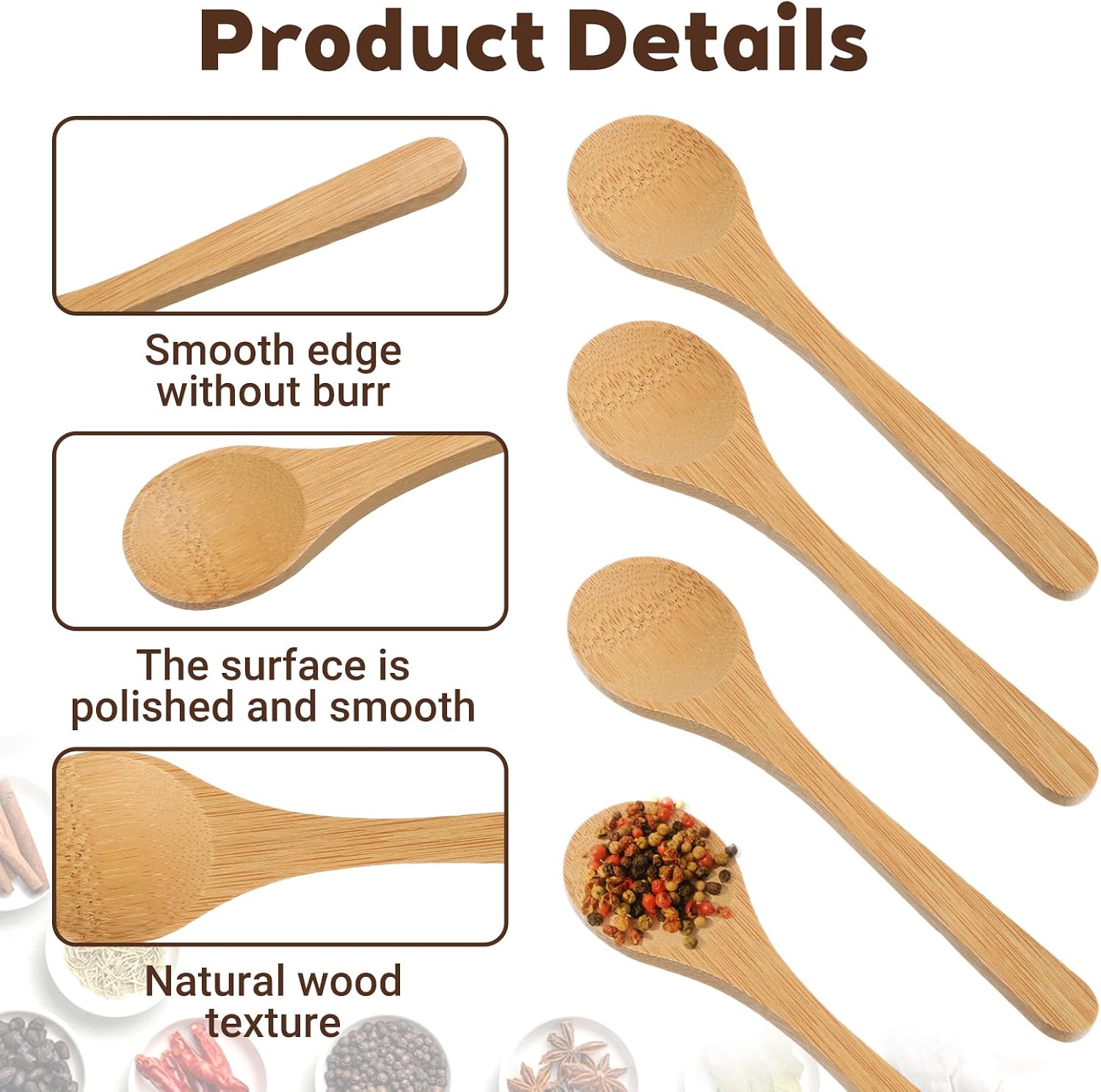 100Pcs Small Wooden Spoons Mini Tiny Wood Spoons Bulk for Tea Coffee Sugar Ice Cream Salt Spices Honey Jars Home Kitchen 5 Inch