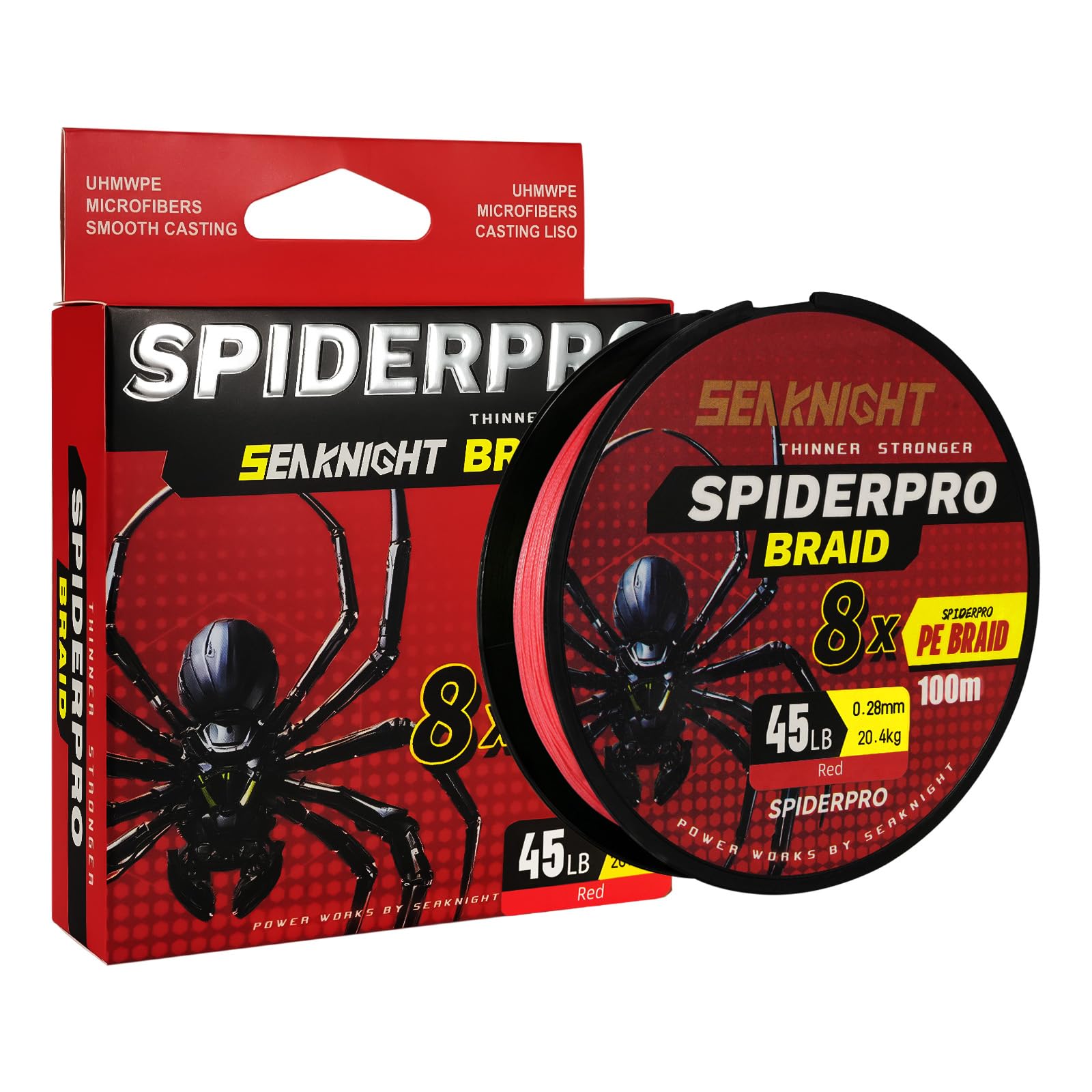 Seaknight Spiderpro 8 Strands Braided Lines 100M Smooth PE Braid Multifilament Wire Carp Fishing Lines Double Coating UV-proof Saltwater-proof Fishing Line for Sea Fishing 15-100LB