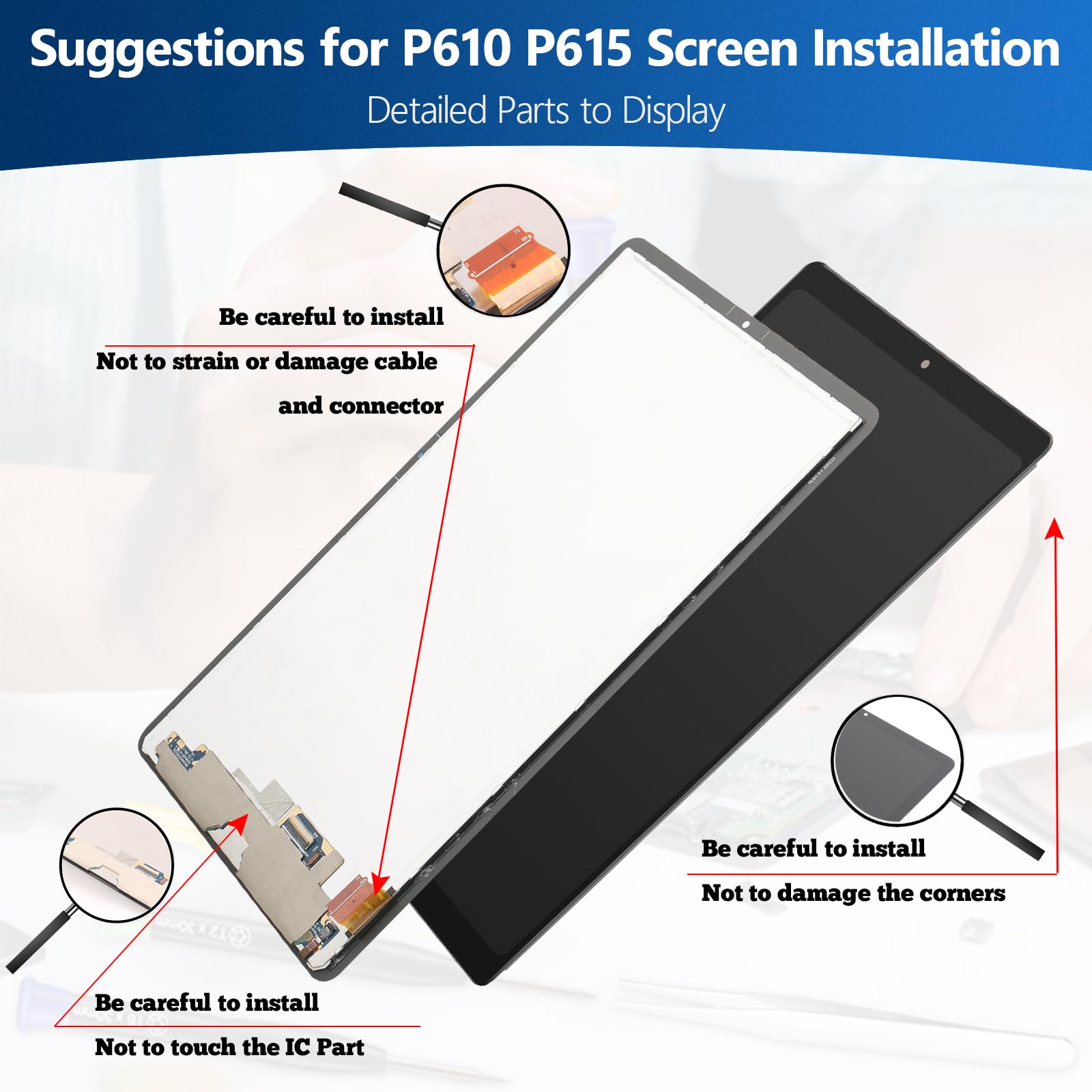 Ecran pour Samsung Galaxy Tab S6 Lite 10.4" P613 P619 2022 Complet Écran Remplacement Tactile Digitizer Assembly pour Samsung Tab S6 Lite 10.4" P610 P615 2020 LCD avec Kit De Réparation（Noir