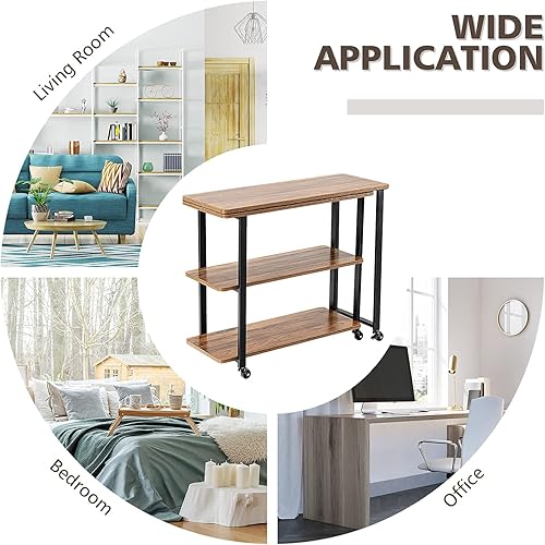 Miniatura 10 de Tangkula - Mesa auxiliar giratoria de 360° para sofá, escritorio de sofá móvil con estantes de almacenamiento de 2 niveles patentados, escritorio