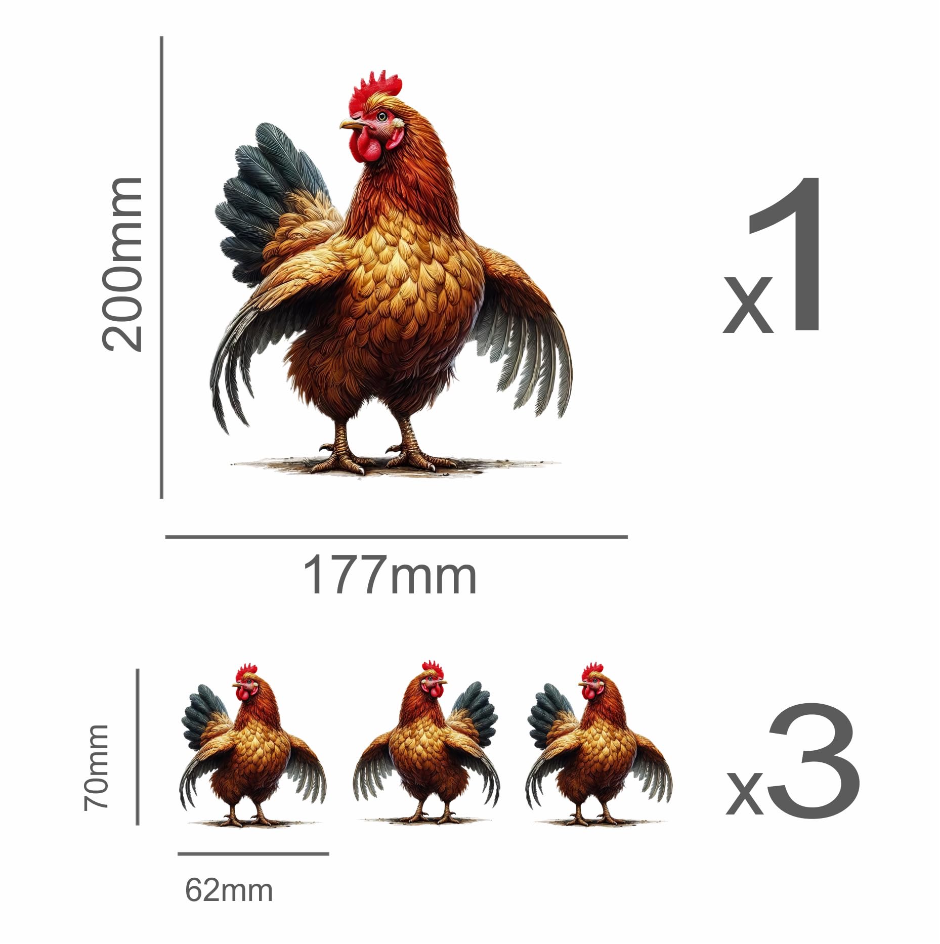 x4 Chicken Vinyl Stickers, Vibrant Blackout Waterproof Decals, Multi Purpose 1@ 20cm Tall Ideal for Toilets car - Image 3