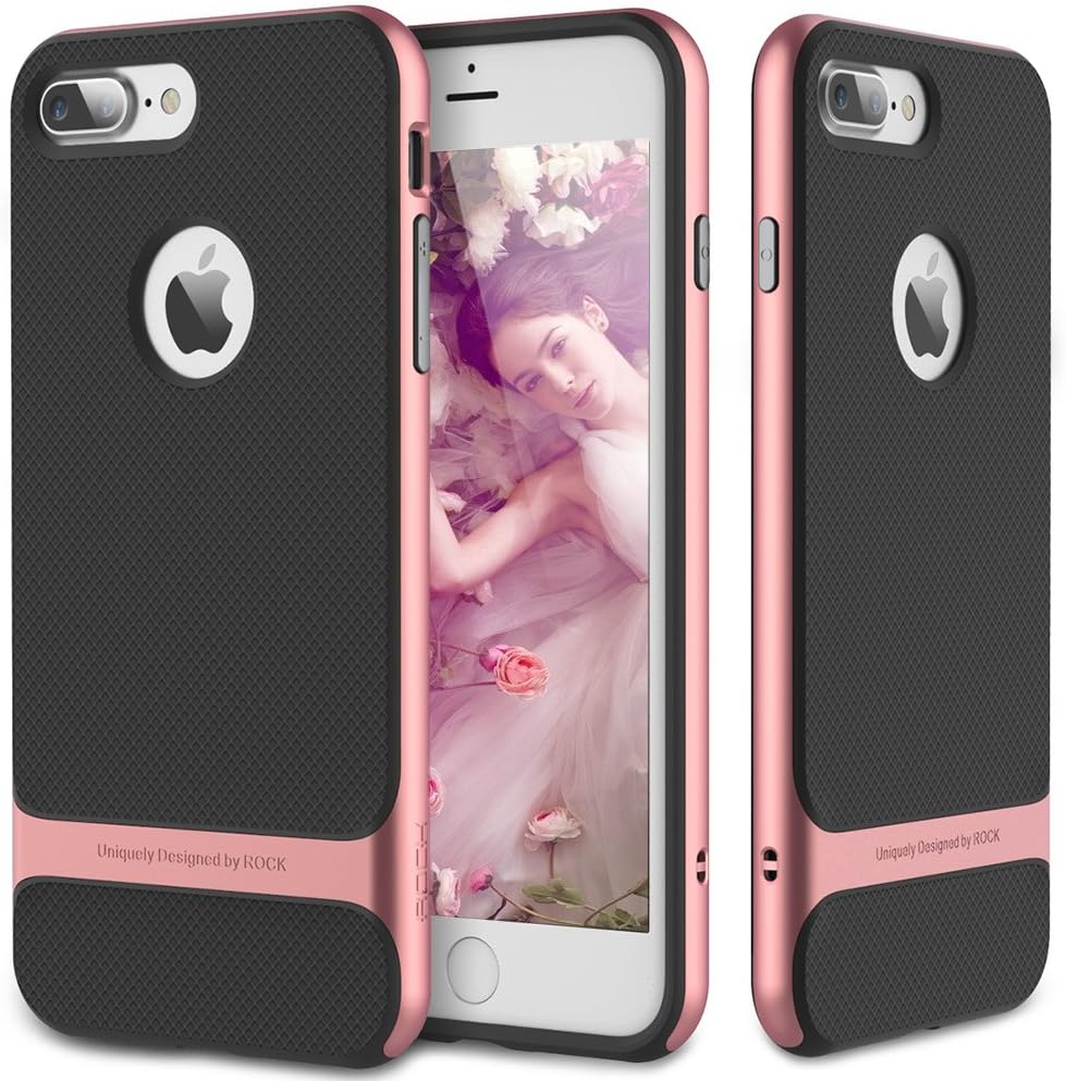 iPhone 7 Plus Case, ROCK [Royce] - Black & Rose Gold [Ultra Thin][Heavy Duty][Metal Texture Side Buttons][Dual Layered][Slim Fit][Hard PC + Soft TPU] For Apple iPhone 7 Plus (2016)