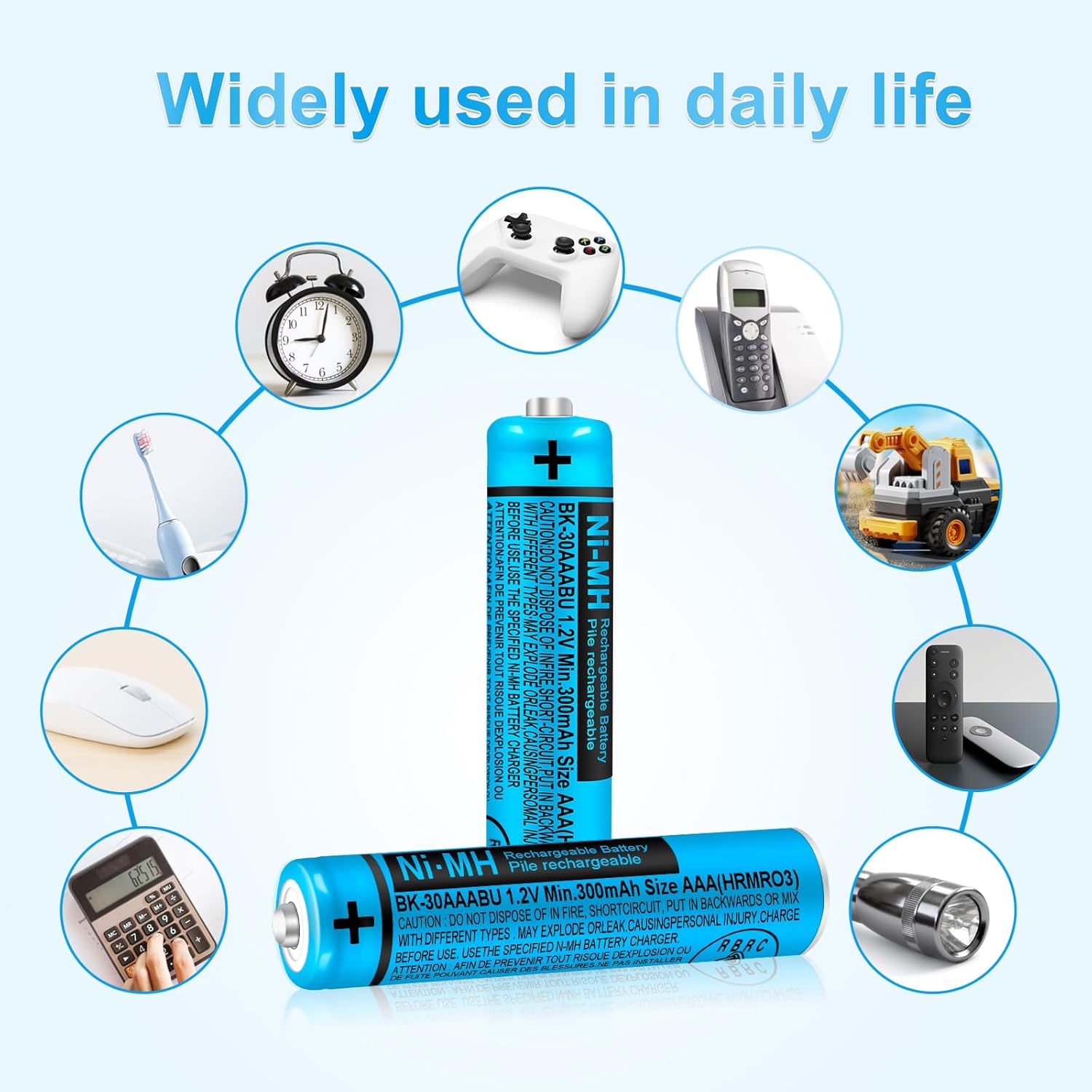 8 Pack BK-30AAABU Ni-MH AAA Rechargeable Batteries 1.2V 300mAh for Panasonic Cordless Phones, Remote Controls, and Electronics