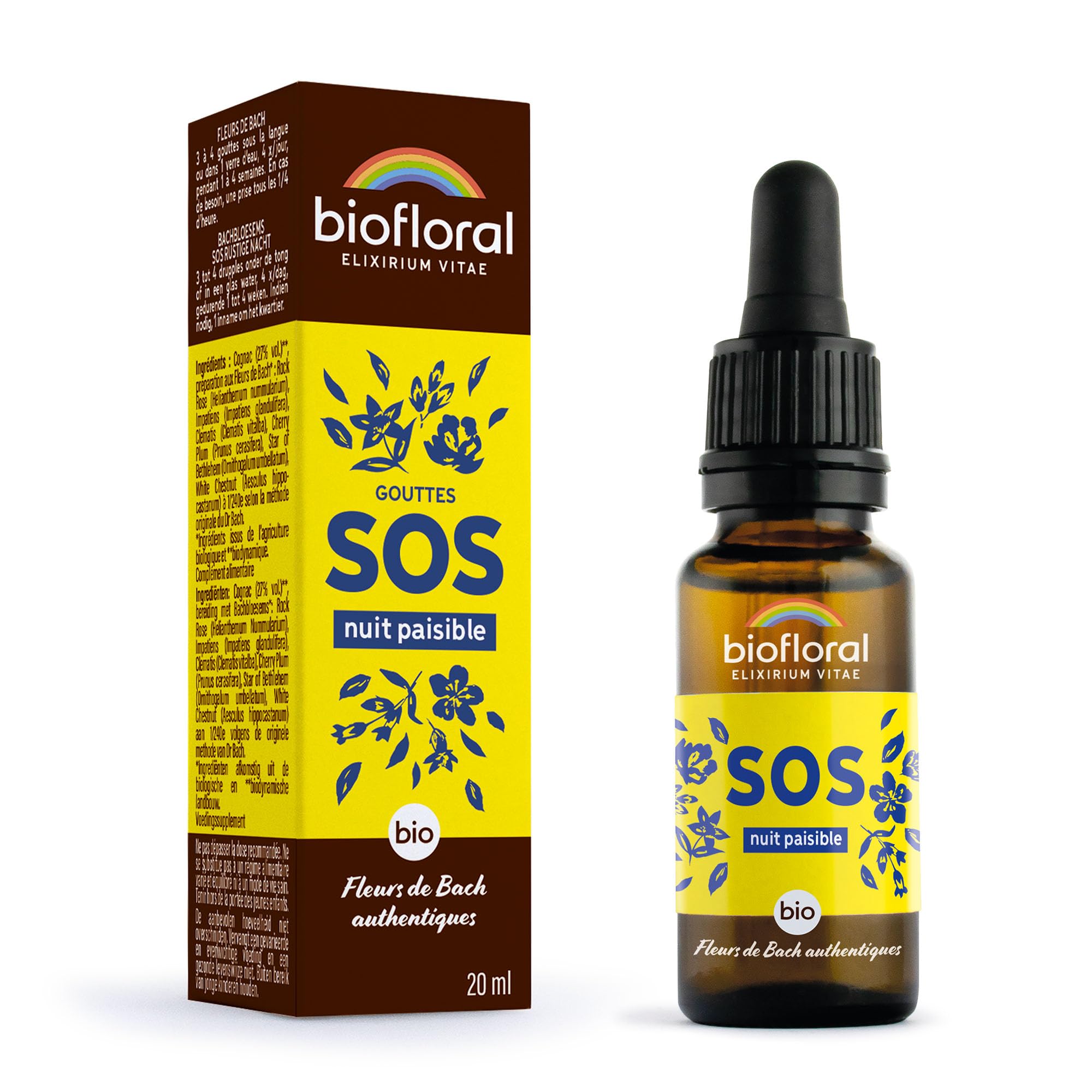 Biofloral Complexe 39 Fleur de Bach Elixir Floral du docteur Bach Remède Secours Nuit en Compte-​Gouttes 20 ml