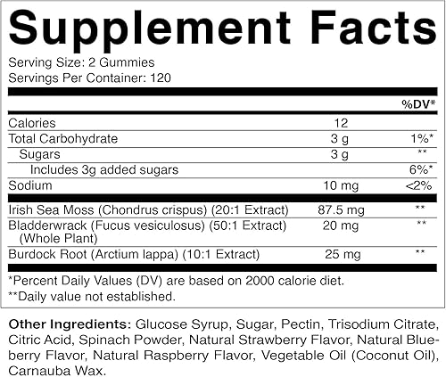 Miniatura 2 de Vitamatic Gomitas de musgo marino irlandés mg  240 gomitas veganas  Hechas con vejiga y raíz de bardana  Suplemento de masa de marina, sin gluten y