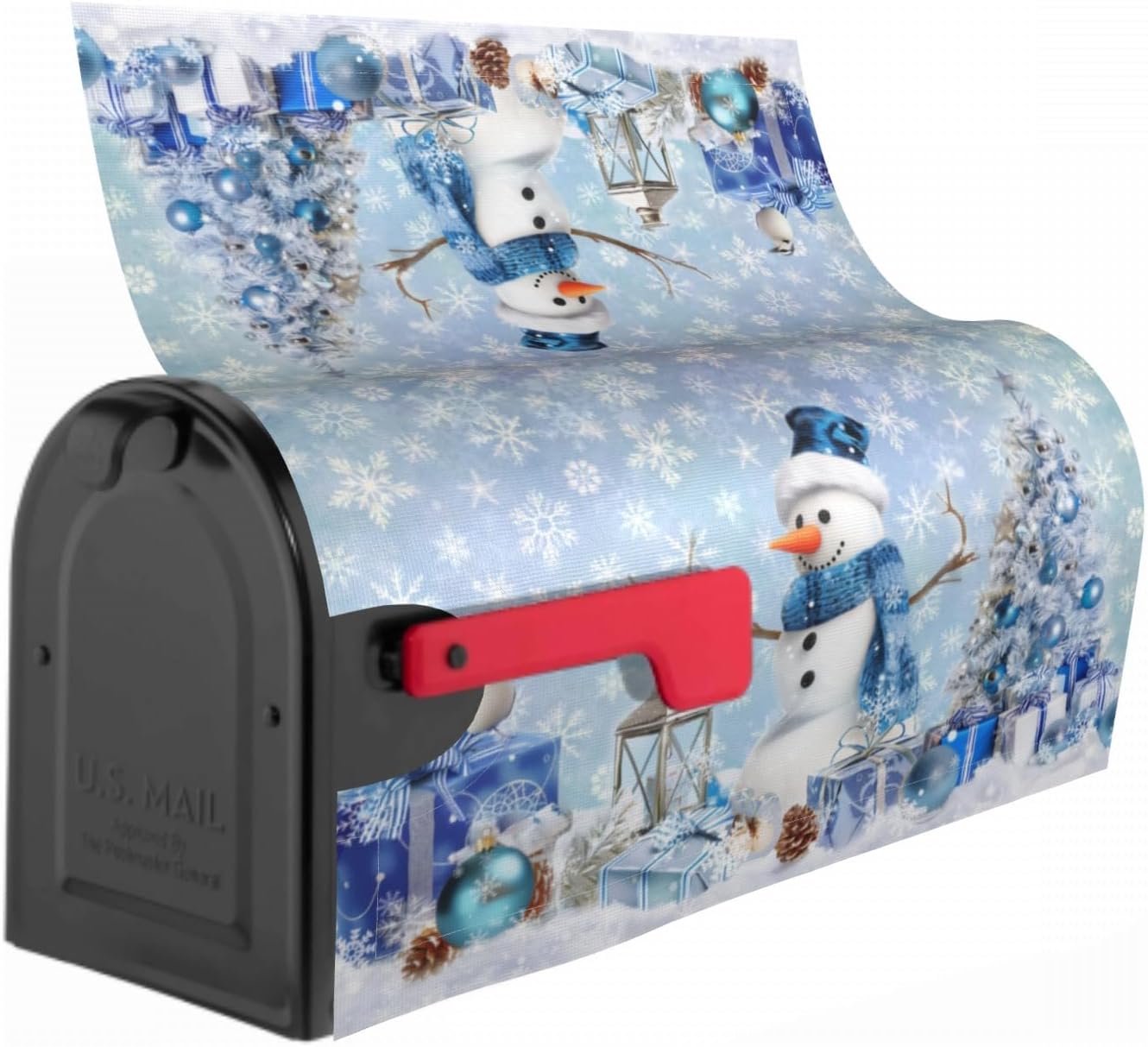 Winter Snowman Mailbox Cover Magnetic 21x18 Standard Size Blue Christmas Tree Balls Xmas Snowflakes Mailbox Wrap Post Cover Decor for Yard Garden Home Outdoor Holiday New Year