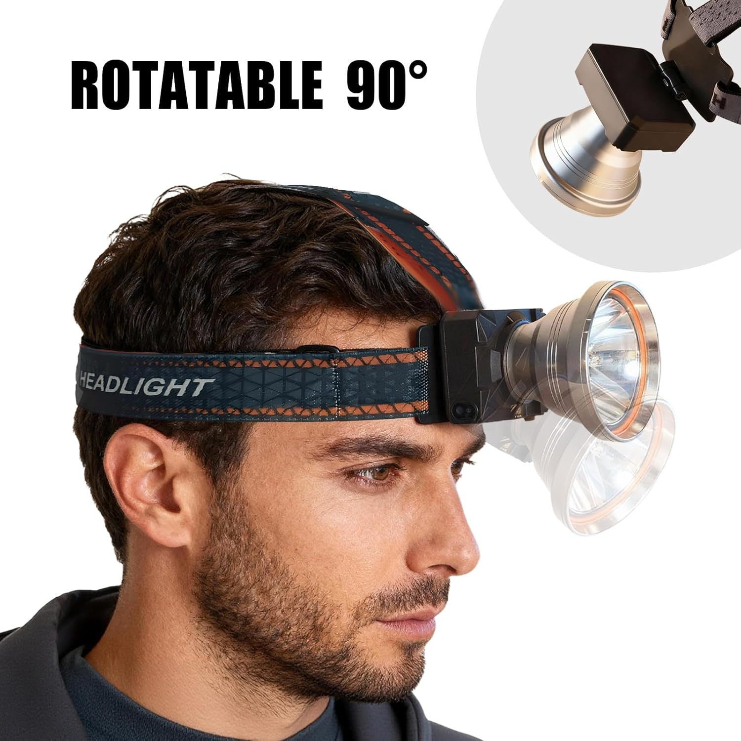 Rechargeable LED Headlamp with Motion Sensor, Super Bright Spotlight, USB-C Charging, High Power Headlight for Fishing Camping Hunting