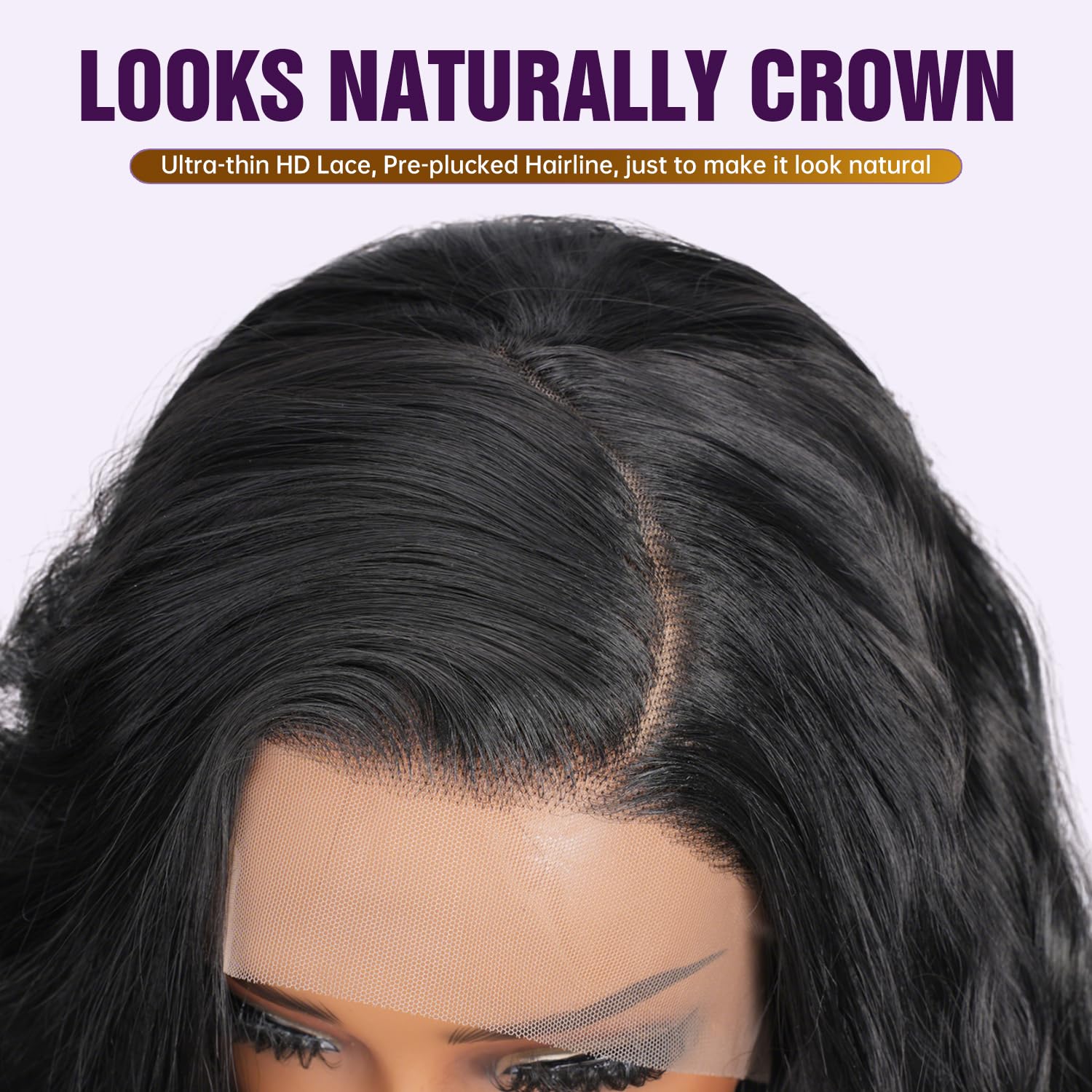 13x4 Glueless Wigs HD Transparent Lace,Wear and Go Synthetic Wig,C Part,200% Density Body Wave with Baby Hair,Pre-Plucked Frontal Wigs for Women 18 Inch ,Natural Hairline,Breathable Wig Cap