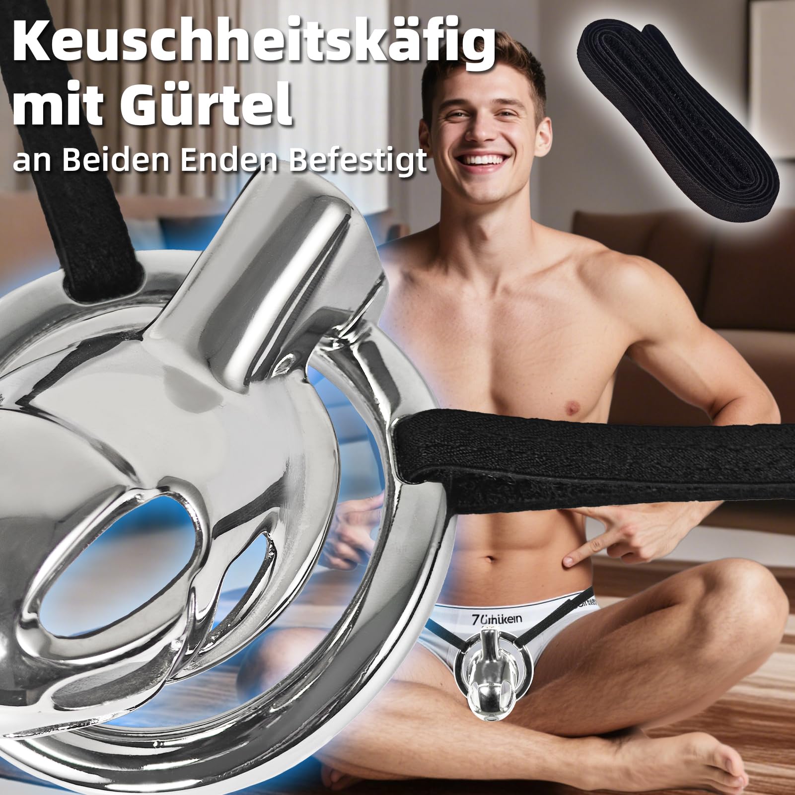 Cage de chasteté en métal pour hommes avec ceinture antidérapante, anneaux réglables et serrure, ceinture de chasteté en acier inoxydable pour hommes, Cock Cage SM Bondage Sex Toy