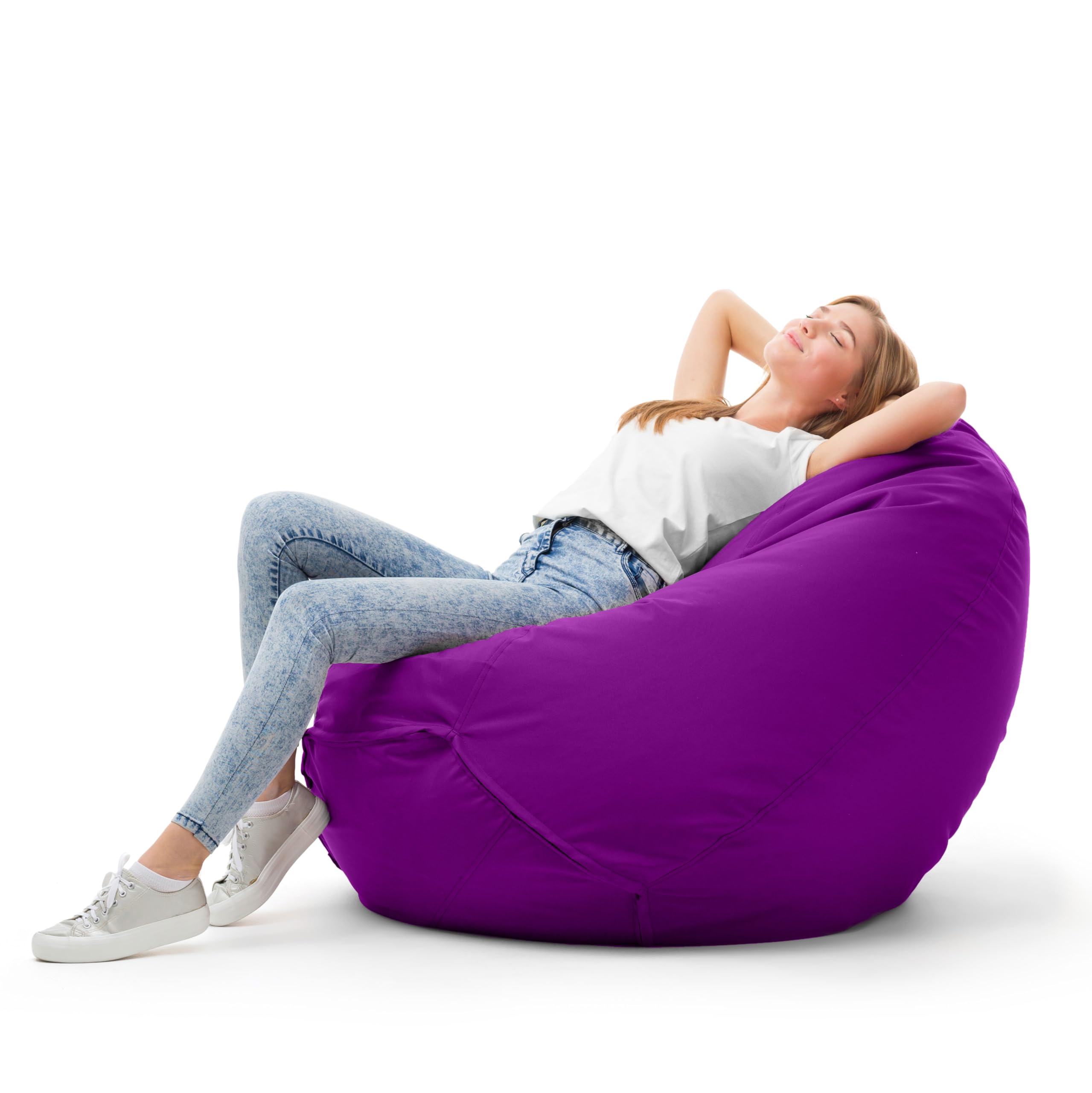 Bruni Pouf Classico XL Violet – Gros Pouf Salon Chambre pour Adultes, Pouf Poire Géant, Bean Bag Intérieur Extérieur Housse Lavable