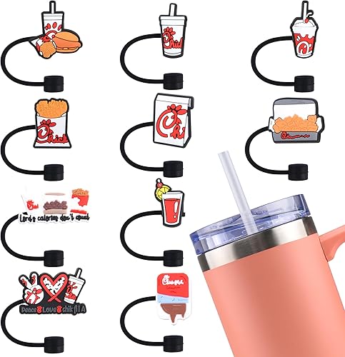 Miniatura 1 de 10 piezas de paja para beber comida de verano, cubierta de pajitas de silicona para refrescos, tapa a prueba de polvo, casual, puntas de pajita,