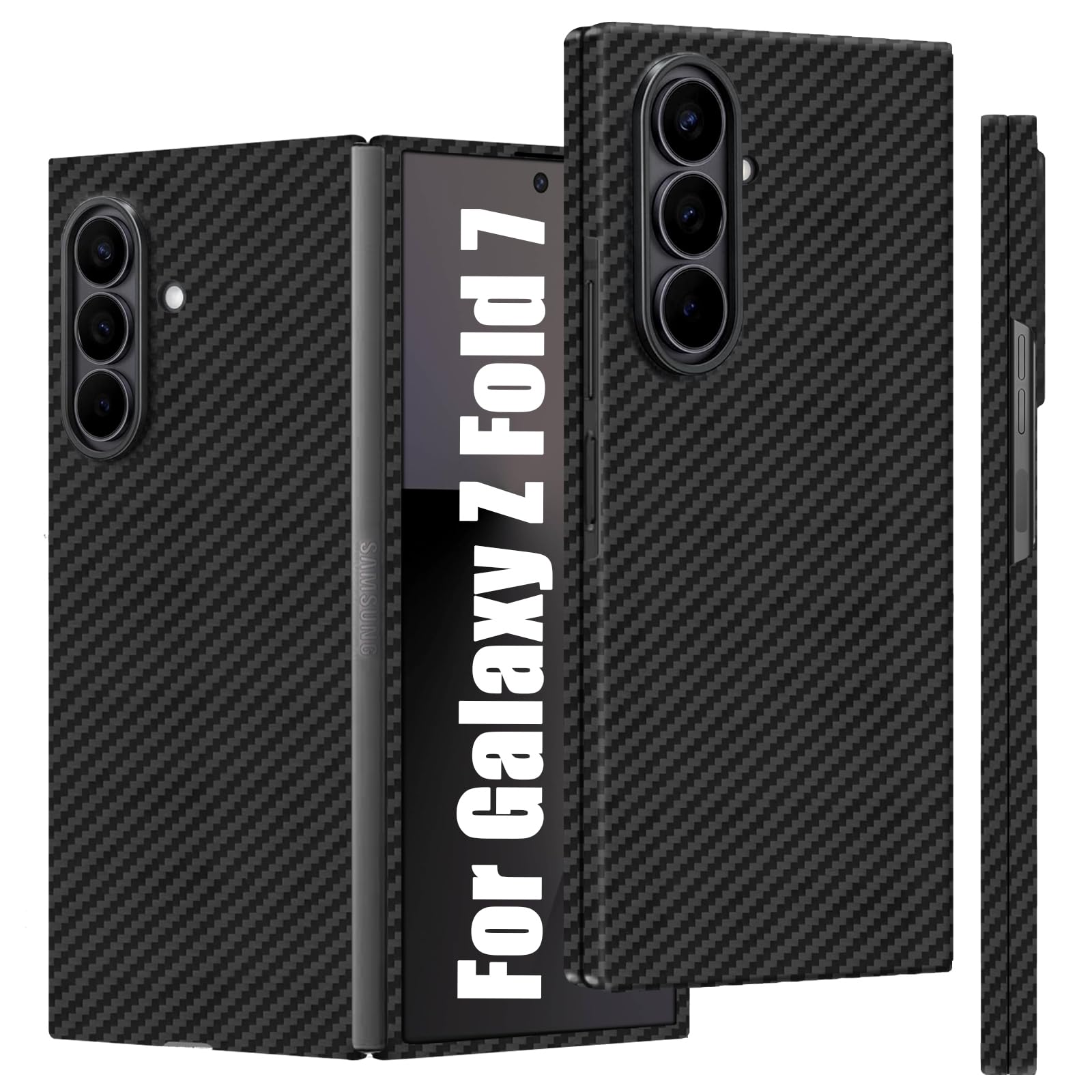 LenpitiSlim 1500D Aramid Fiber Case Compatible with Samsung Galaxy Z Fold 7, Thin Carbon Fiber Cover with Wireless Charging Support (Matte Black)‌