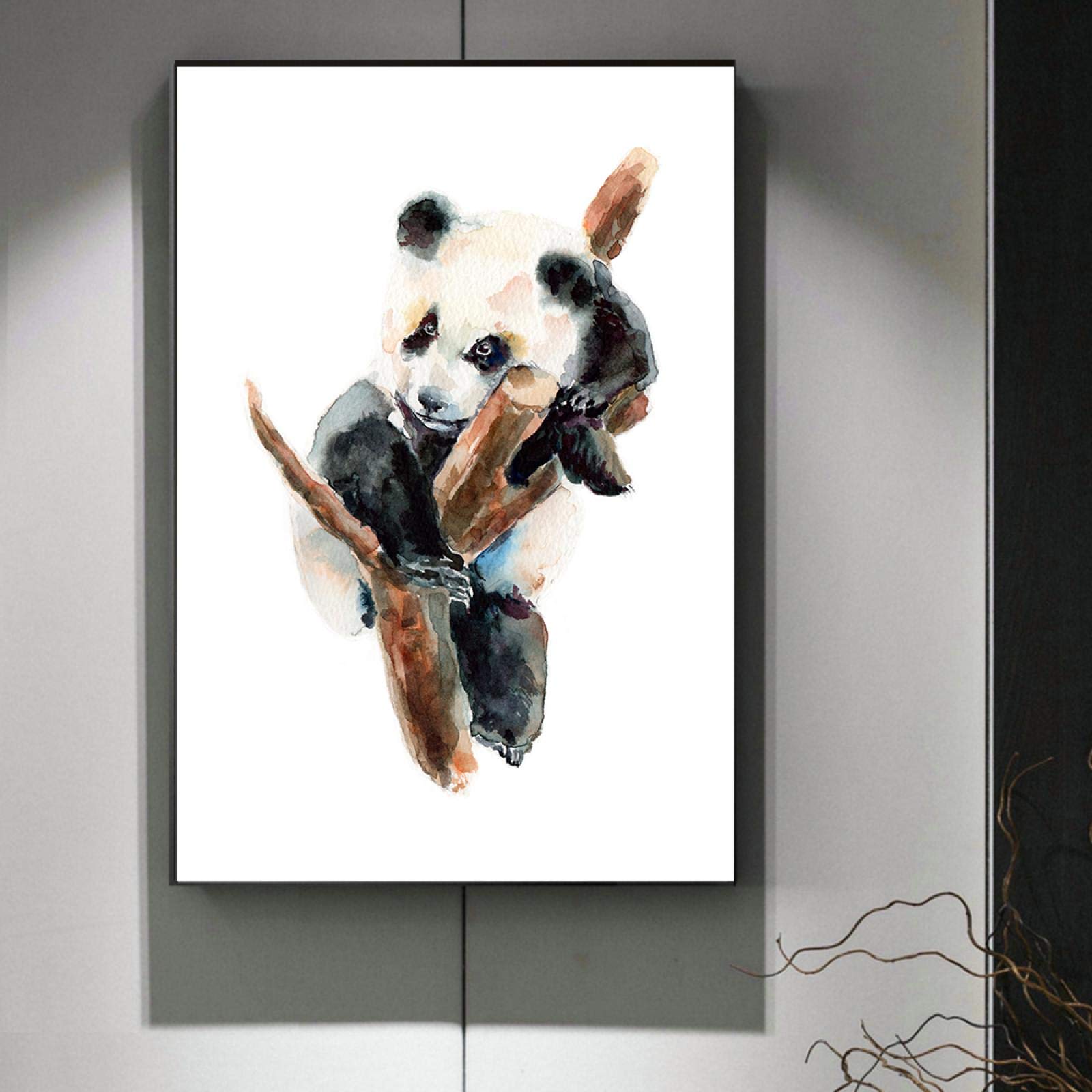 Belle Panda Wall Art Toile Peinture Noir Blanc Bande Dessinée Nordique Affiches Et Gravures Image Enfants Chambre De Bébé Chambre Décor 40x60cm Cadre Interne