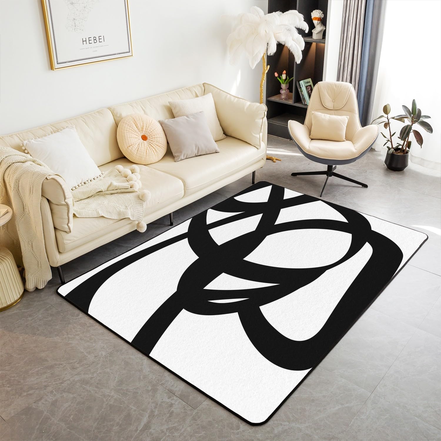 Stripe Line Area Rug 5x7 Kids Geometric Decorative Carpet Set for Boys Girls Teens Black and White Living Room Rugs Abstract Indoor Floor Mat Room