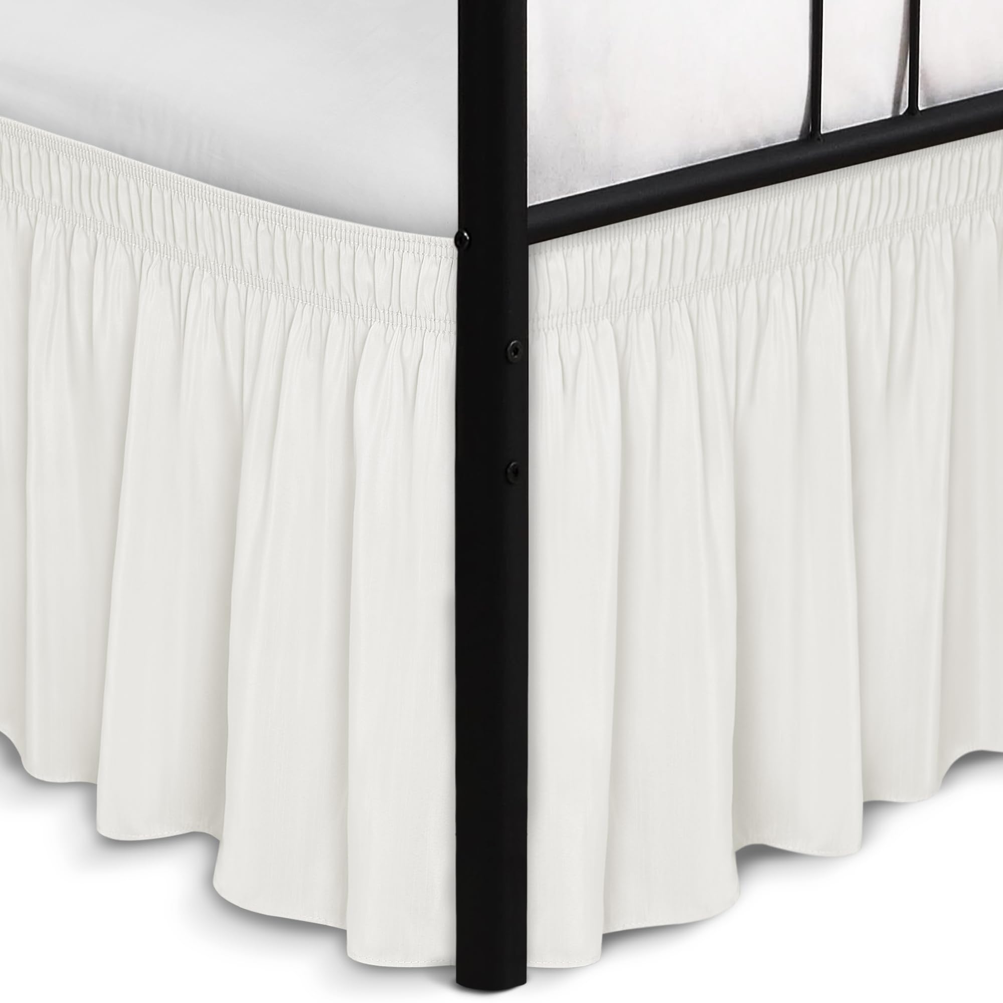 Biscaynebay Wrap Around Bed Skirts with Split Corners for King Beds 15" Drop, Ivory Adjustable Elastic Dust Ruffles Easy Fit Wrinkle Resistant Silky