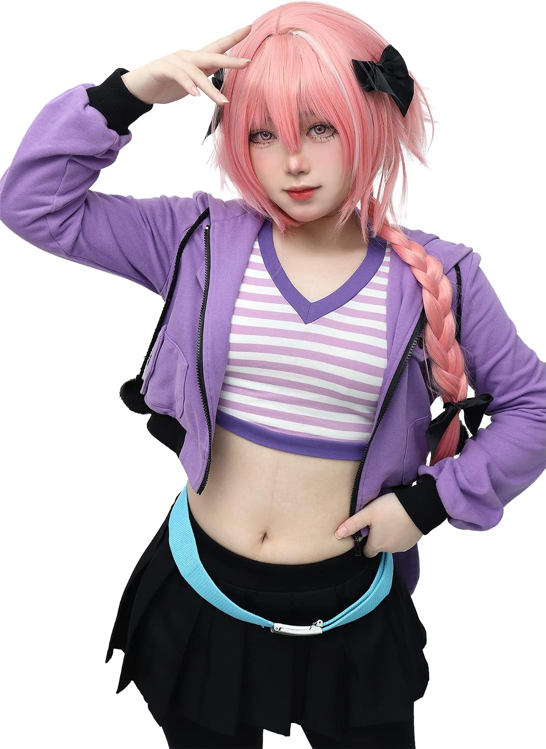 C-ZOFEK Women's Purple Anime Cosplay Costumes Outfit with Belt and Headwear Halloween Party image 2