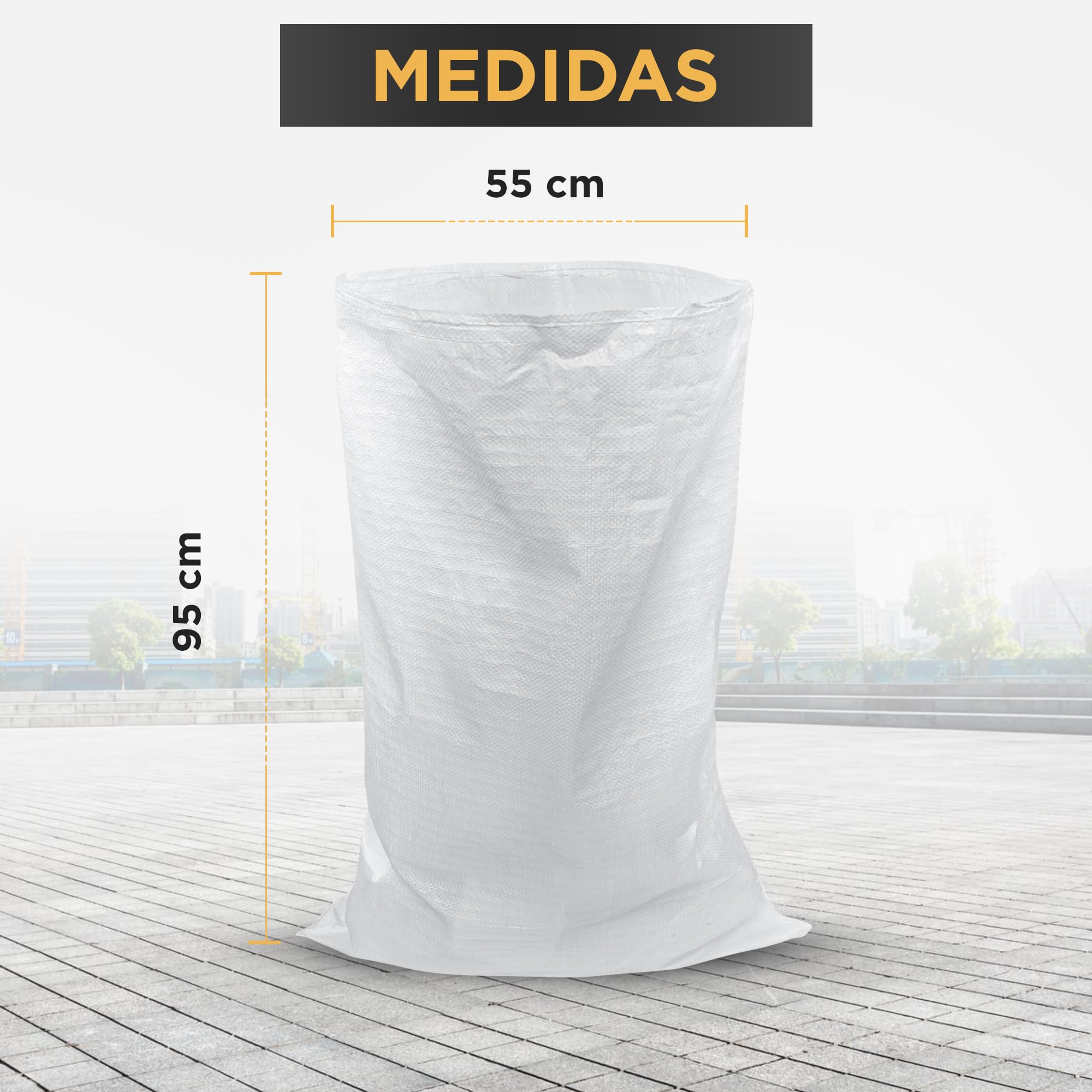 Pack 10 Sacos para Escombros | 55 x 95cm - Muy Resistentes (55kg) & Reutilizables | Saco de Escombros perfectos para Arena, Tierra, Jardin, Construcción y Hojas