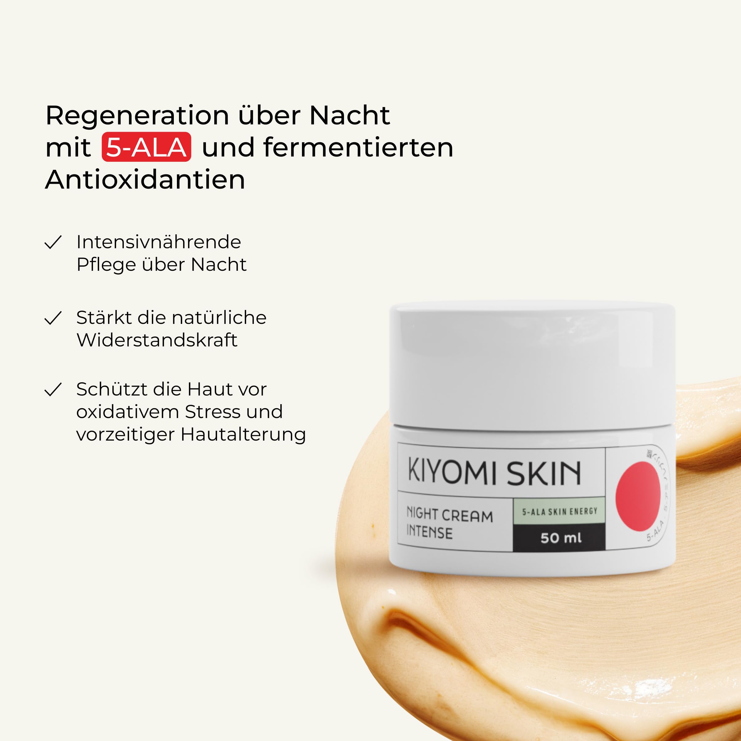 Regenerierende Nachtcreme Intensiv 50ml - mit 5-ALA, Ceramide und Resveratrol - bei trockener Haut, dermatest sehr gut, vegan Gesichtscreme für die Nacht Gesichtspflege Nacht Creme