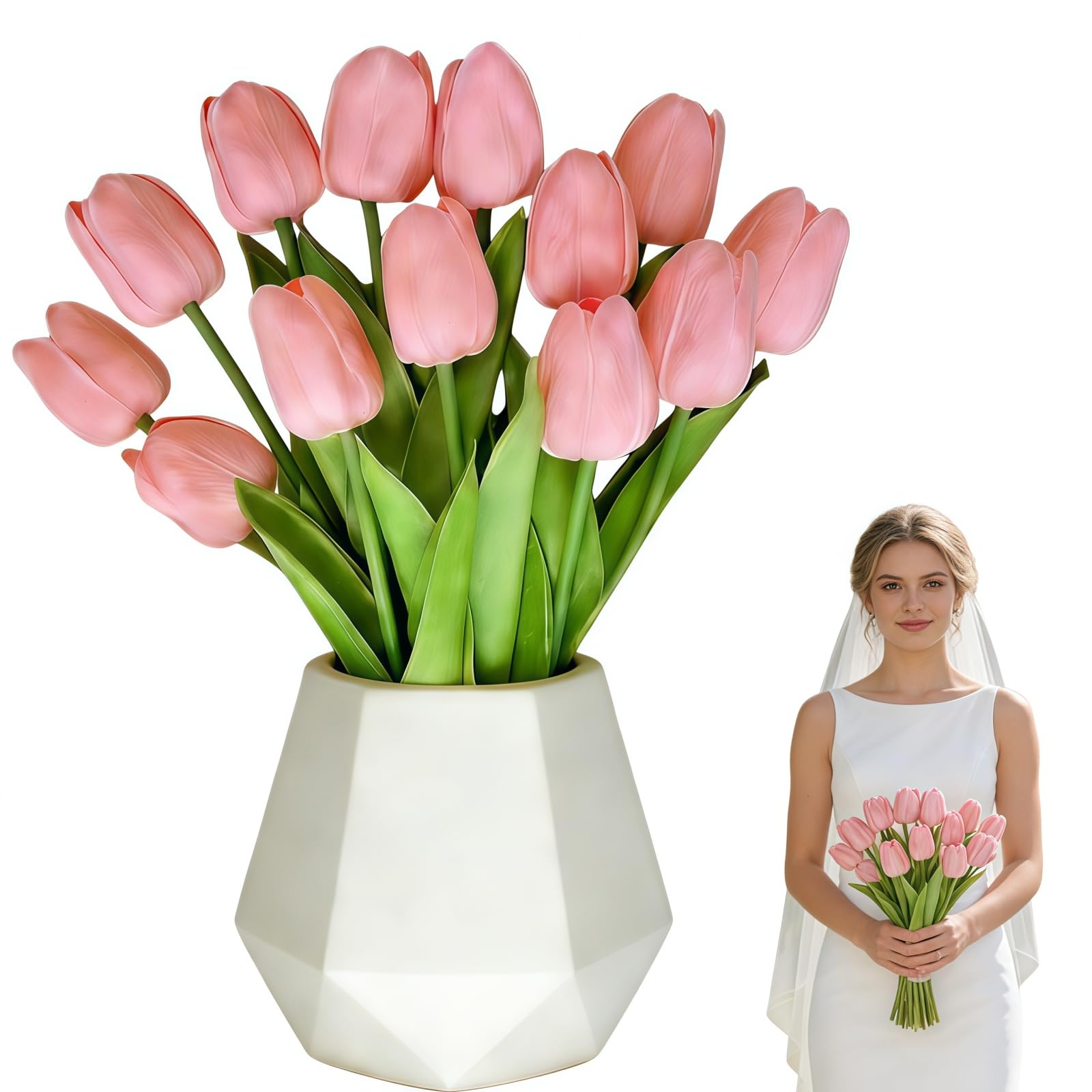 Huanyo Candy Powder 10Pcs Real Touch Artificial Tulip Flowers, Fake Tulips Bouquet For Wedding, Home, Garden And Party Decoration (Candy Powder)