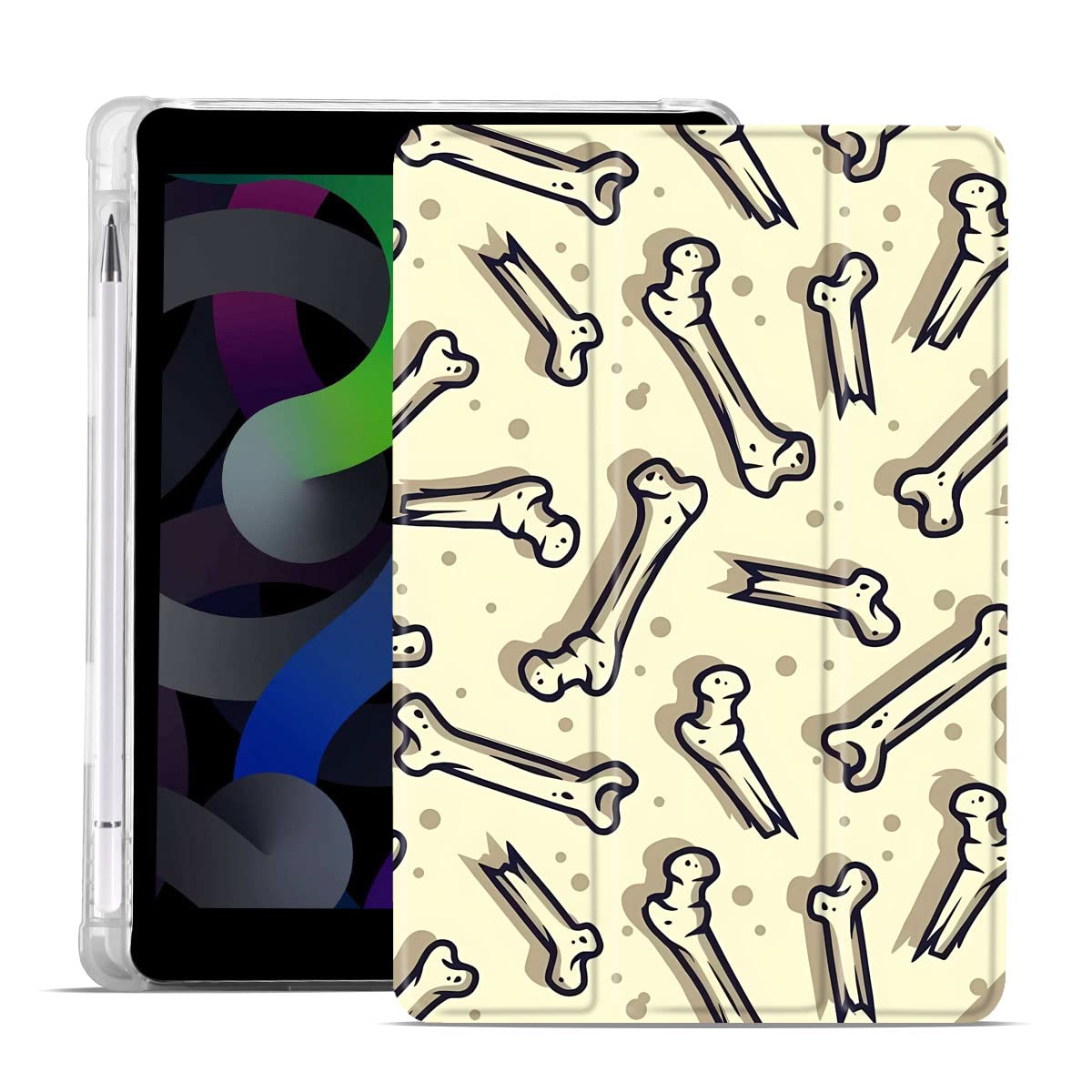 MAYCARI Cute Cartoon Bones Case for iPad Pro 10.2 inch 2021/2020/2019, Cute Case with Pencil Holder, Support Auto Sleep/Wake